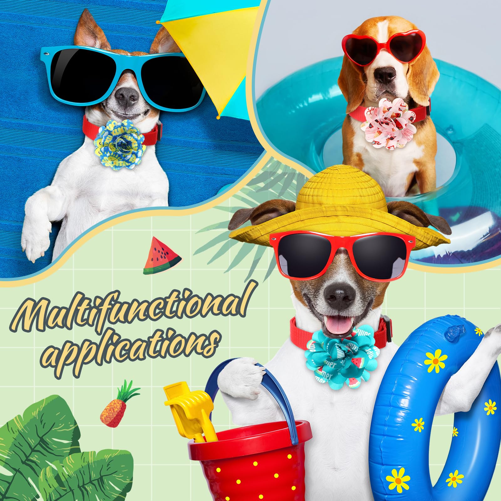 Huhumy 50 Pcs Summer Flowers for Dog Collars Bulk Hawaiian Dog Flower Collar Accessory Pet Bow Ties for Puppy Cat Grooming Charm