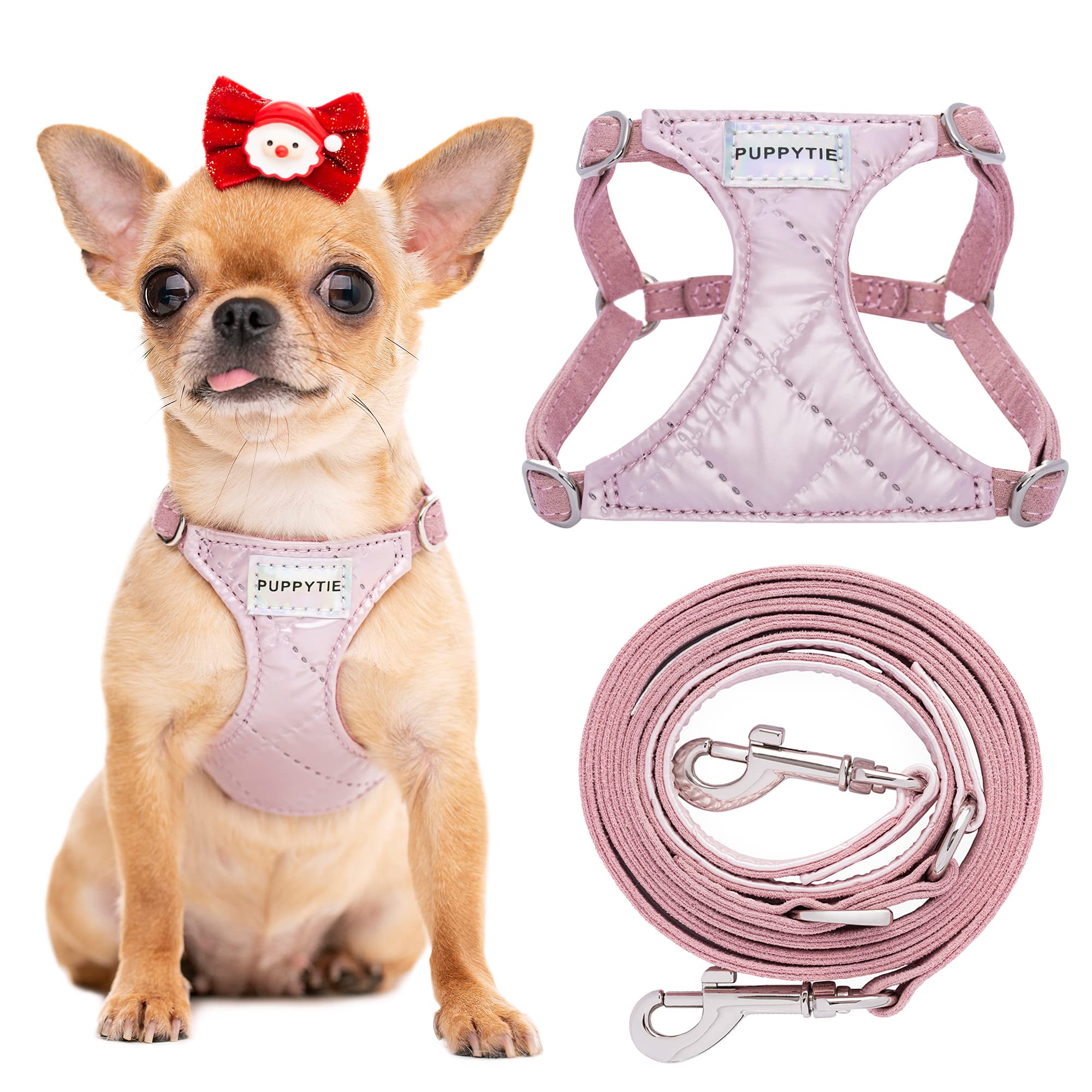No Pull Xs Dog Harness With Multifunction Dog Leash,Soft Adjustable No Choke Escape Proof Pet Harness Vest,Glossy Pink,Xxs