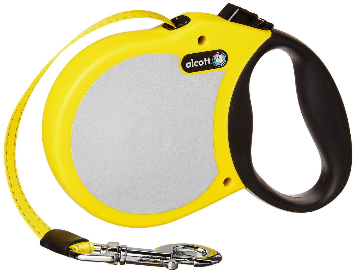 Alcott Visibility Retractable Reflective Belt Leash, 16' Long, Large For Dogs Up To 110 Lbs., Neon Yellow With Reflective Accent