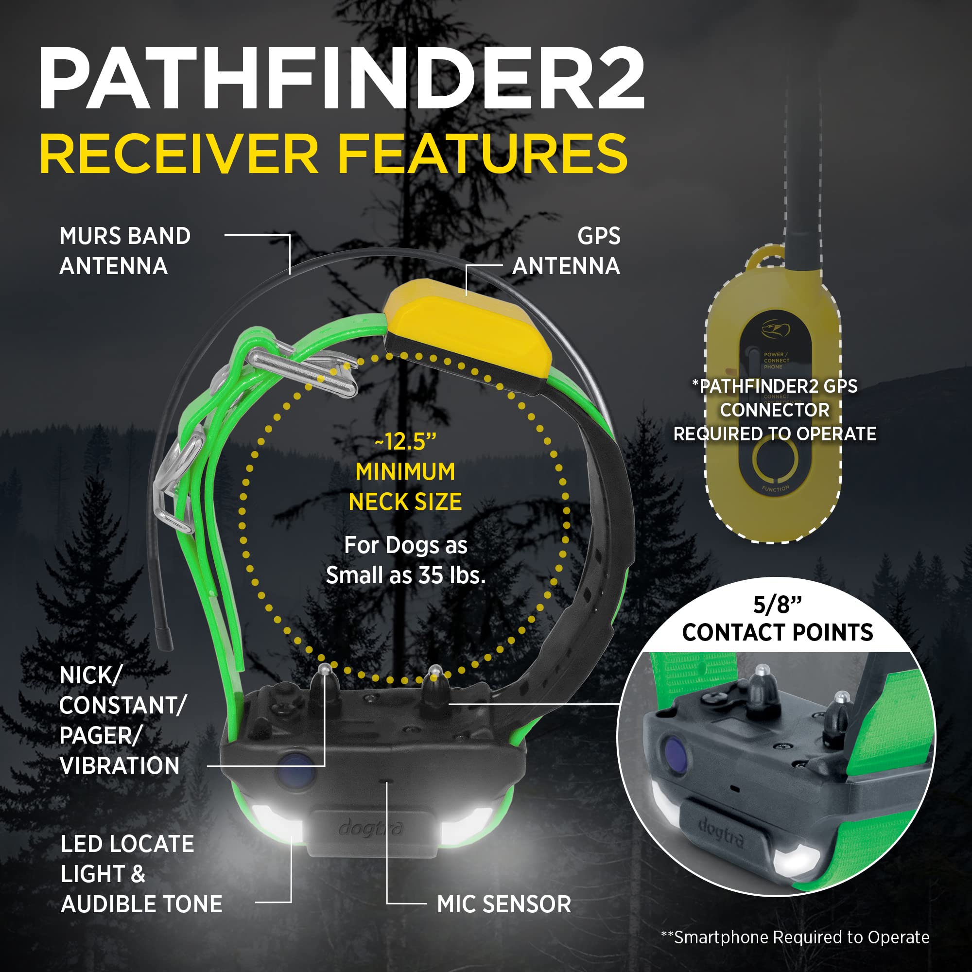 Dogtra Pathfinder 2 Additional Receiver Dog Gps Tracker E Collar Black Led Light No Monthly Fees Free App Waterproof Smartwatch Control Satellite Real Time Tracking Long Range Smartphone Required