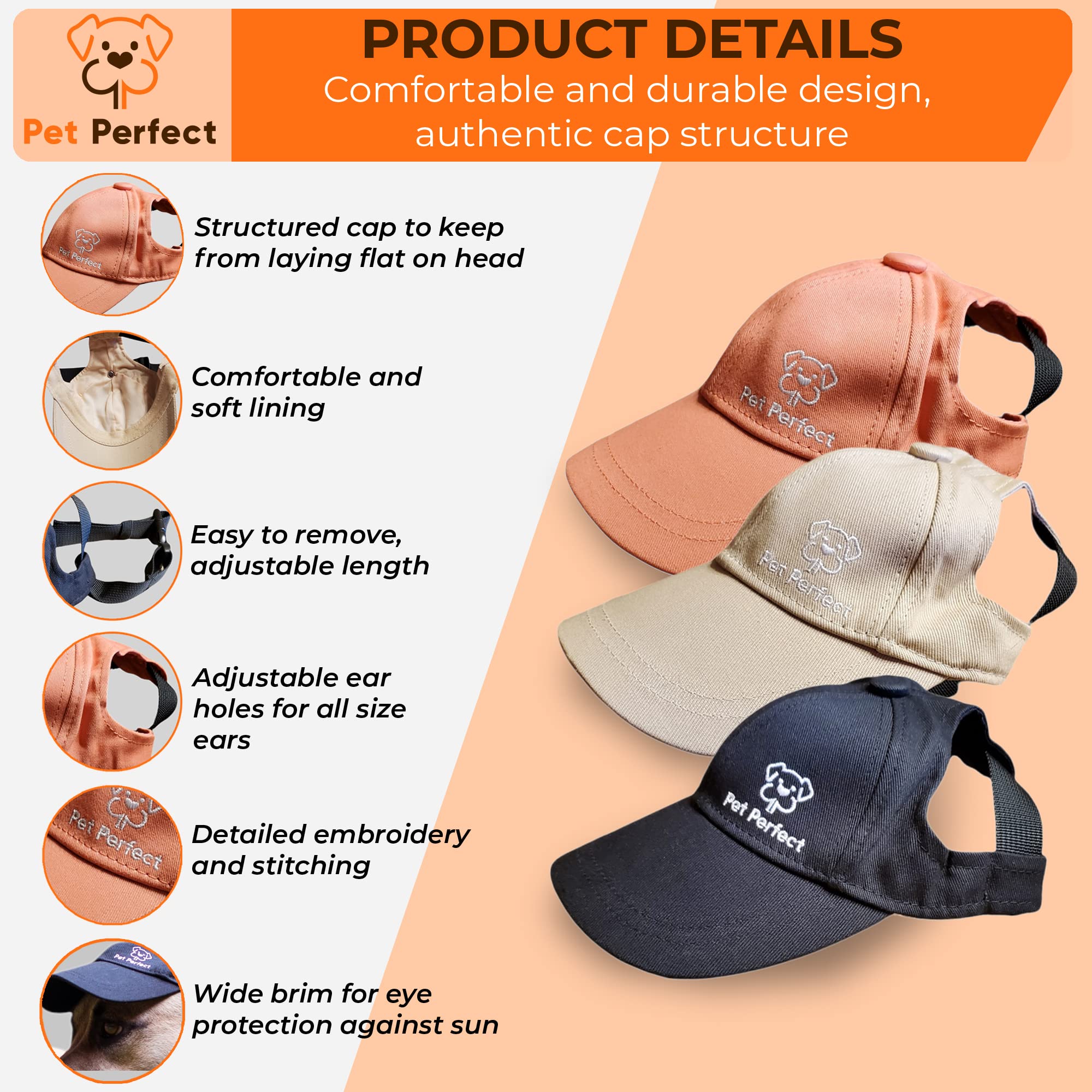 Pet Perfect Dog Baseball Cap - Pink, Small To Extra Large, Adjustable Strap, Sun Protection