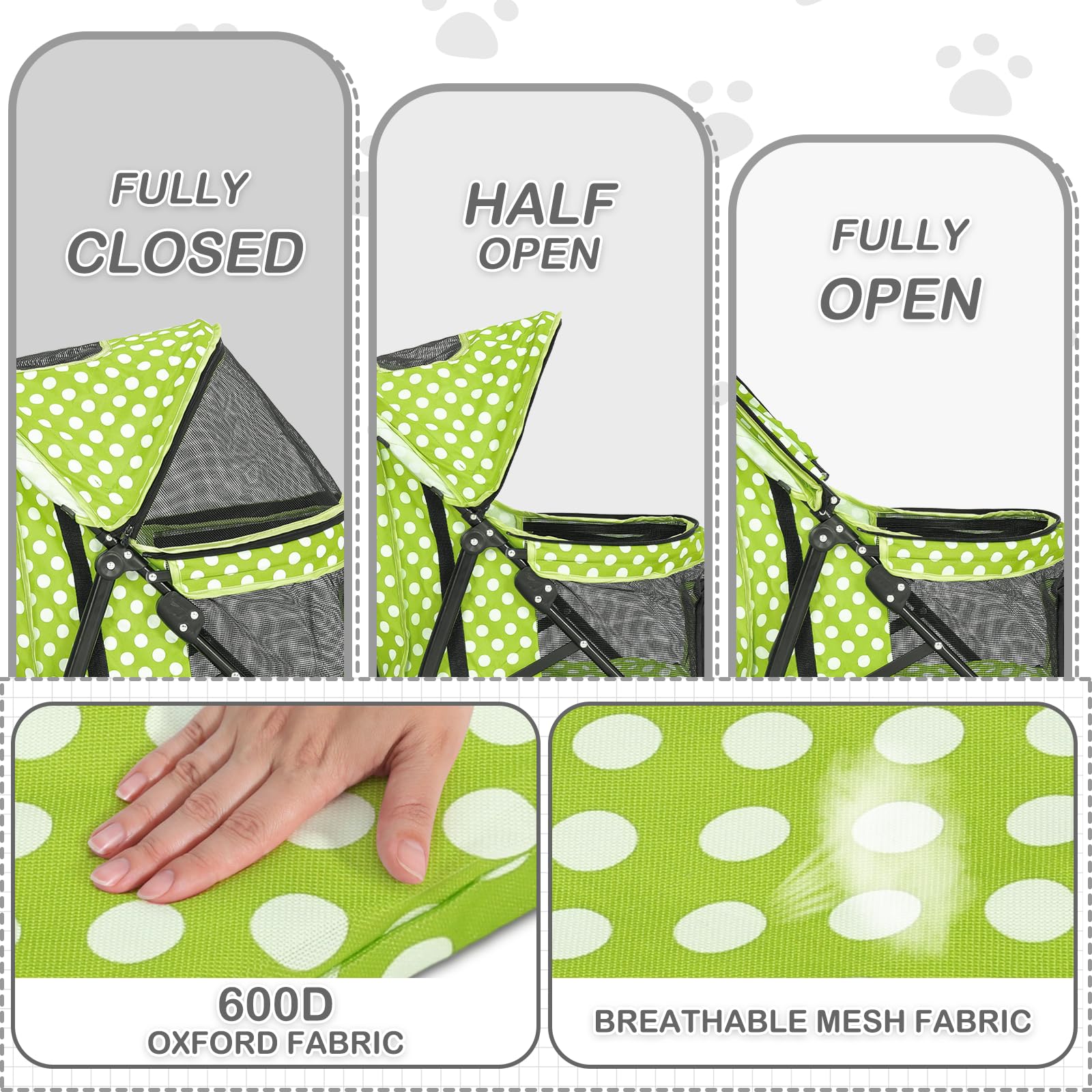 Polias Dog Stroller, 4 Wheels Pet Stroller For Cats With Storage Bag&Visible Mesh, Easy-Fold Umbrella Shaped Cat Stroller And Pe