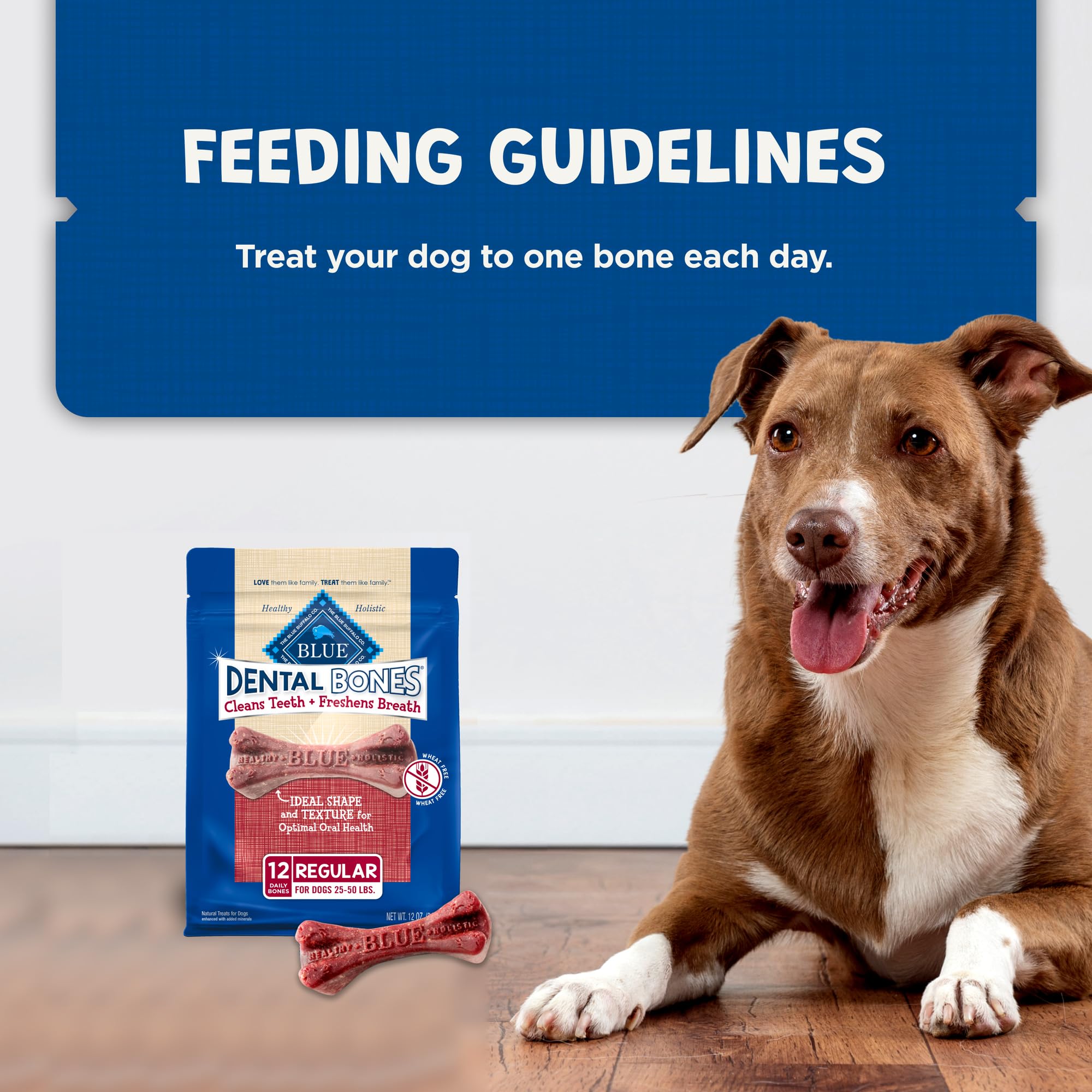 Blue Buffalo Dental Bones Regular Natural Dental Chew Dog Treats, (25-50 lbs) 12-oz Bag