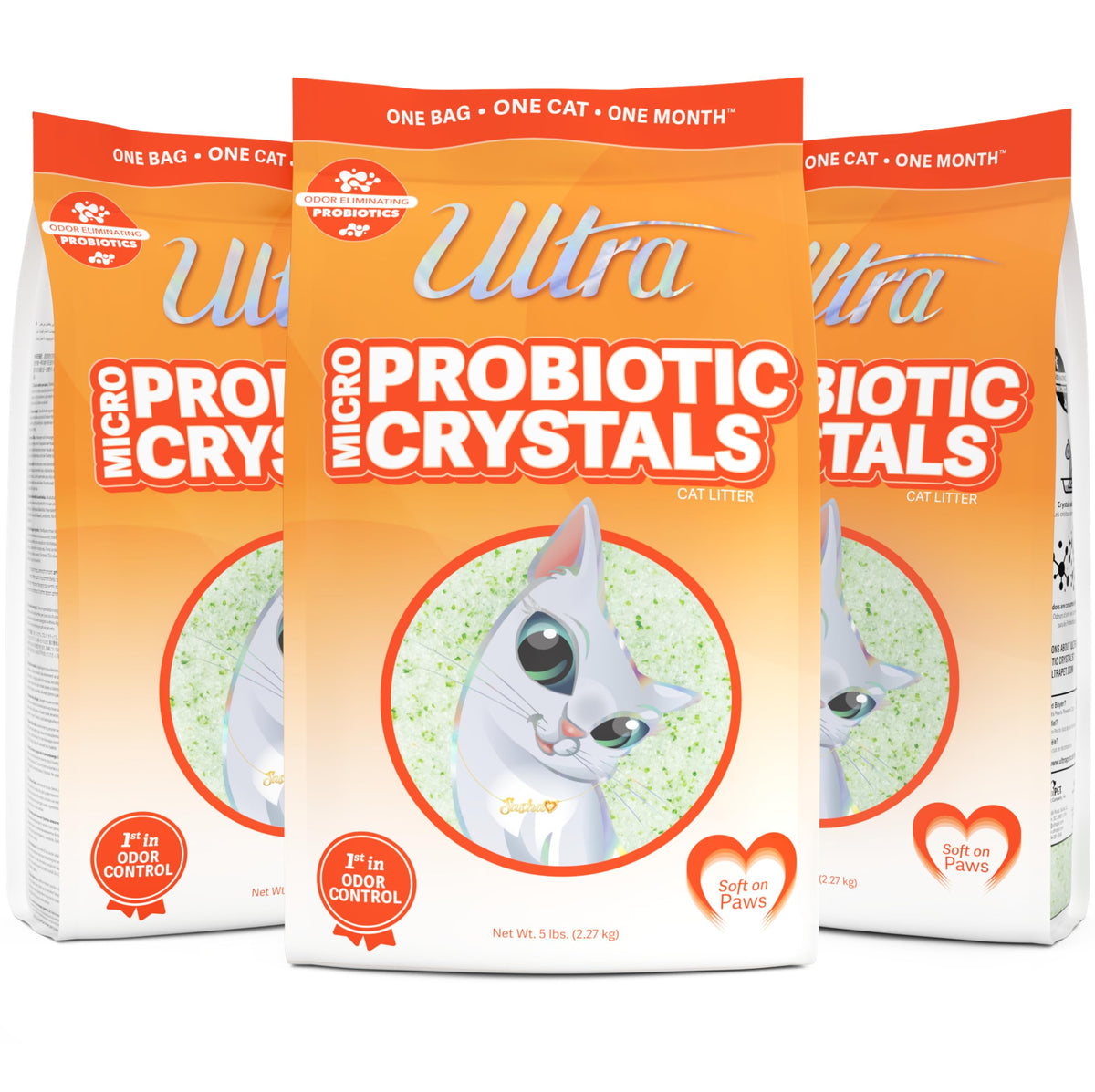 New Ultra Probiotic Micro Crystals Premium Cat Litter - 99.9% Dust Free, Soft On Paws, Fragrance Free - 15 Lbs. Total (3Pk Of 5 Lbs.)