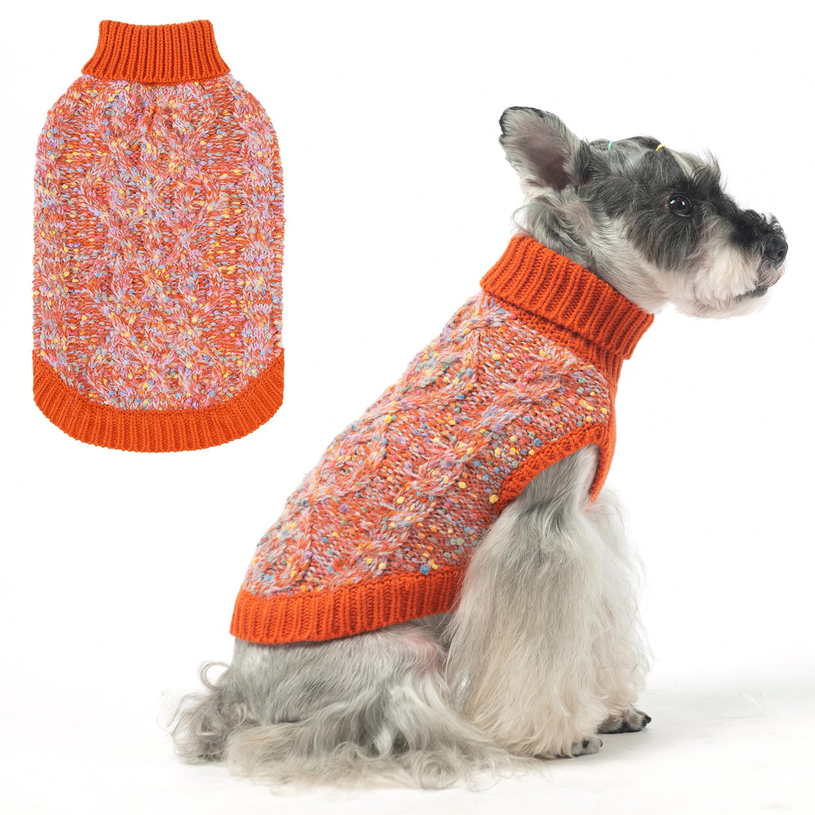 Beautyzoo Medium Dog Sweater, Fall Dog Sweater For Dogs Girls Boys Female Male, Color Block With Fuzzy Thread Knitted Turtleneck
