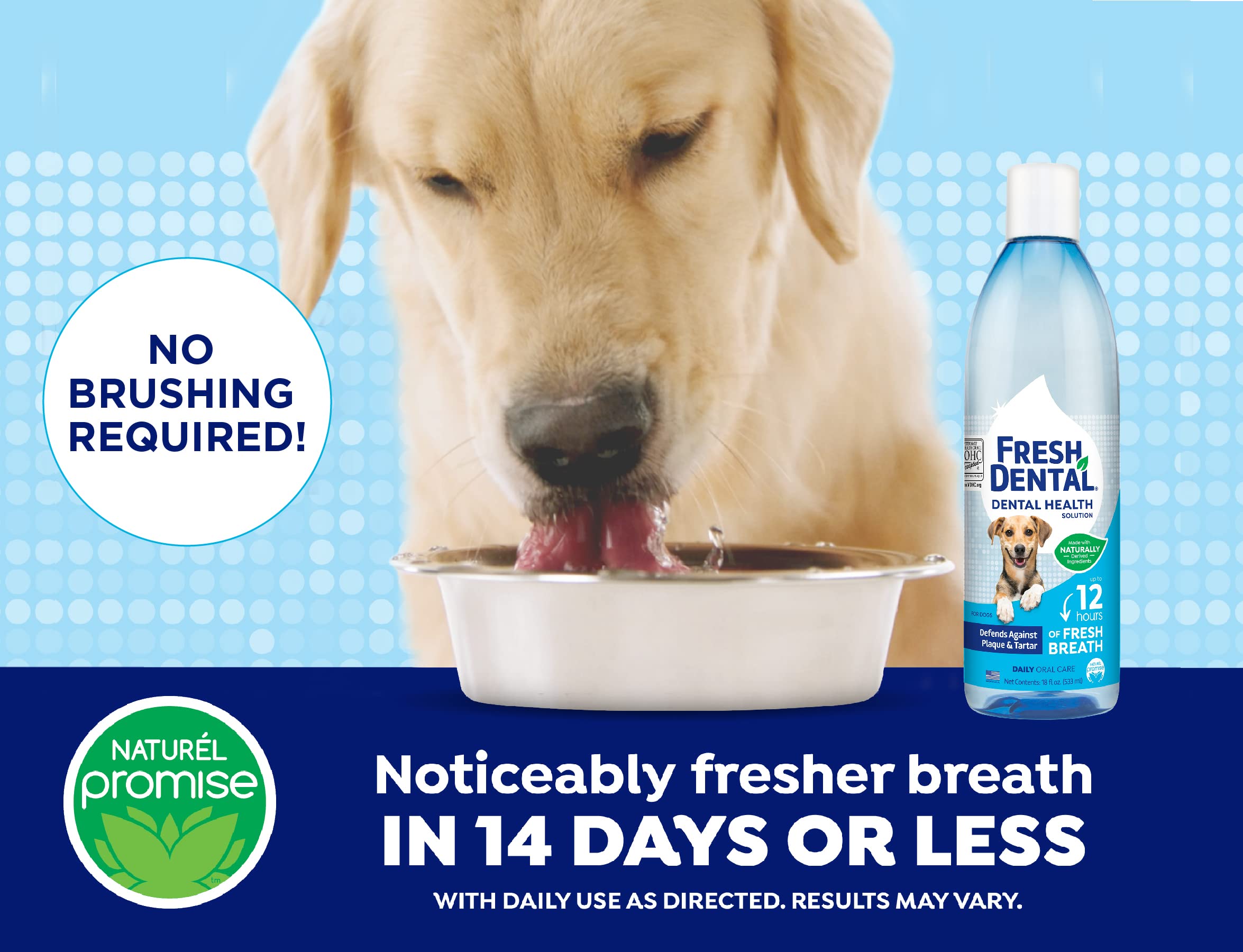 Naturel Promise Fresh Dental Water Additive - Dental Health Solution for Dogs - Easy to Use - Helps Clean Teeth - Freshens Breat