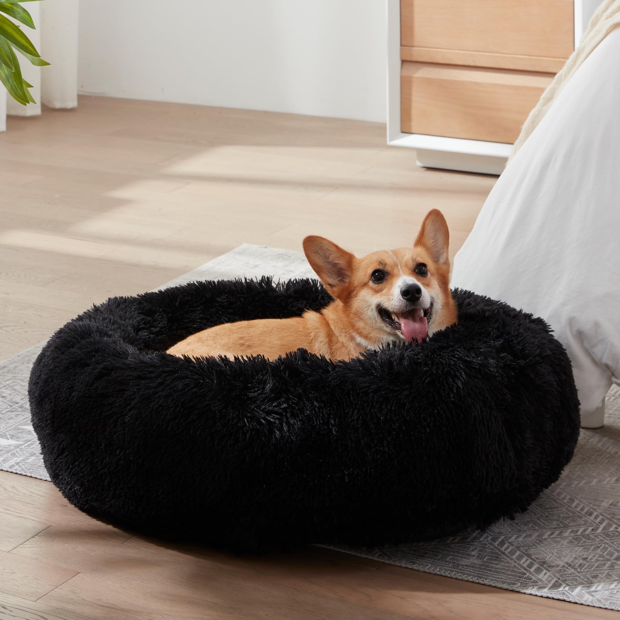 Western Home Faux Fur Dog Bed & Cat Bed (24'', Black)
