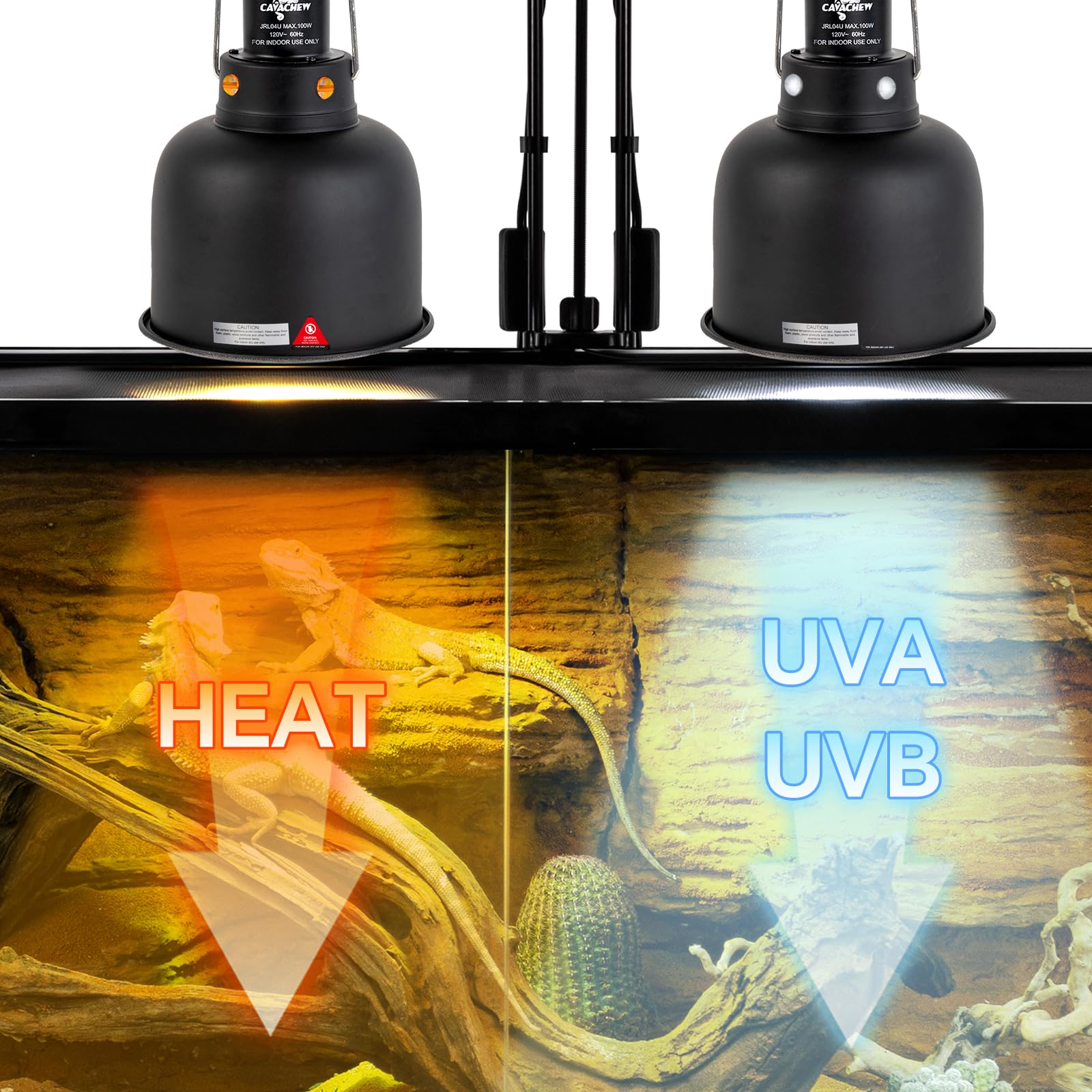 CAVACHEW 2 Pack Reptile Light Fixture, 5.5in Deep Dome Reptile Lamp Fixture, Optical Reflection Cover, Separate Switche & Hook,
