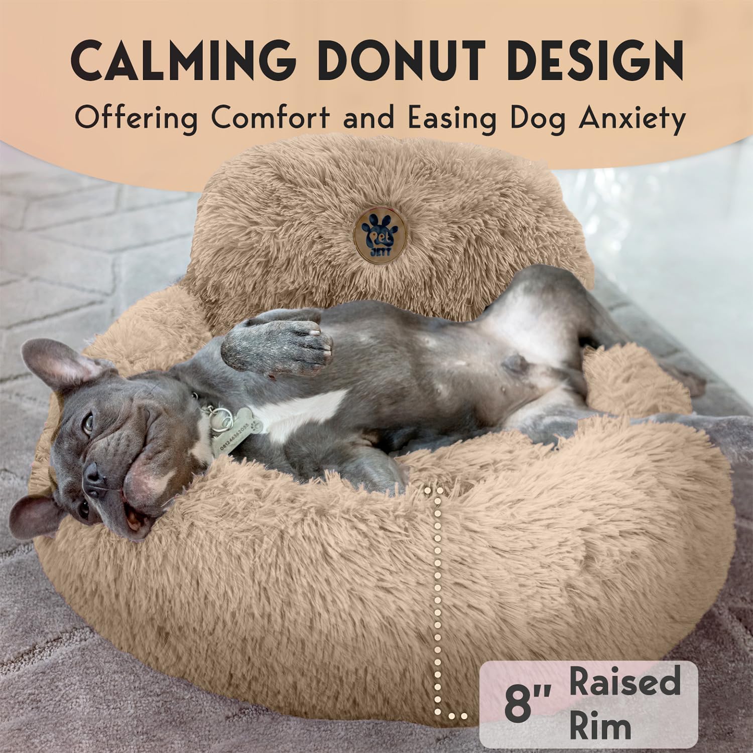 PetJett Calming Dog Beds for Small Dogs - 23 Donut Dog Beds, Anti-Slip & Washable Fluffy Plush Faux Fur Pet Bed, Anti-Anxiety Pr