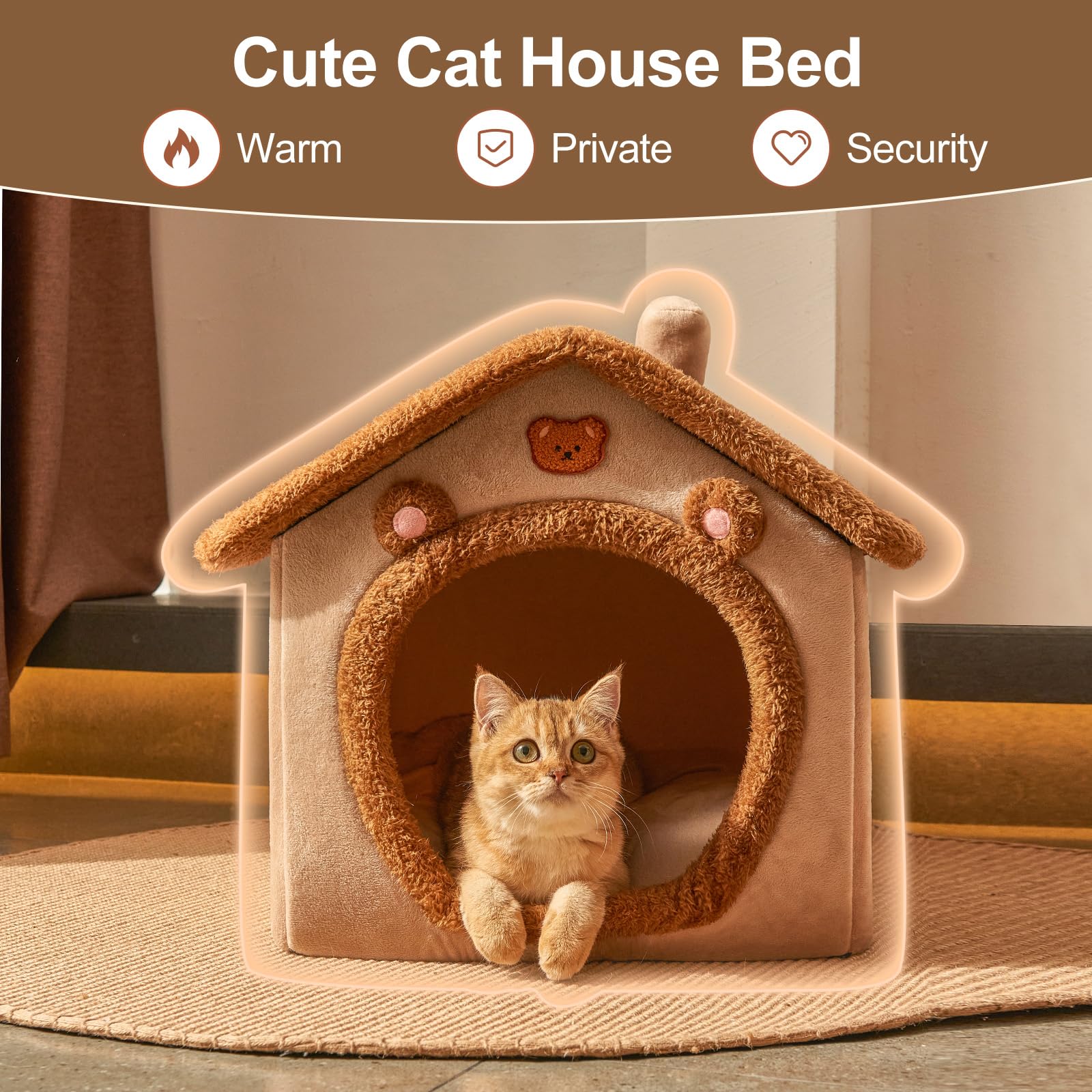 Jiupety Cute Small Dog House Indoor, Foldable Kennel Bed Mat With Cushion, L Size Tent Up to 30 lbs, Cave Bed With Non-Slip Bott