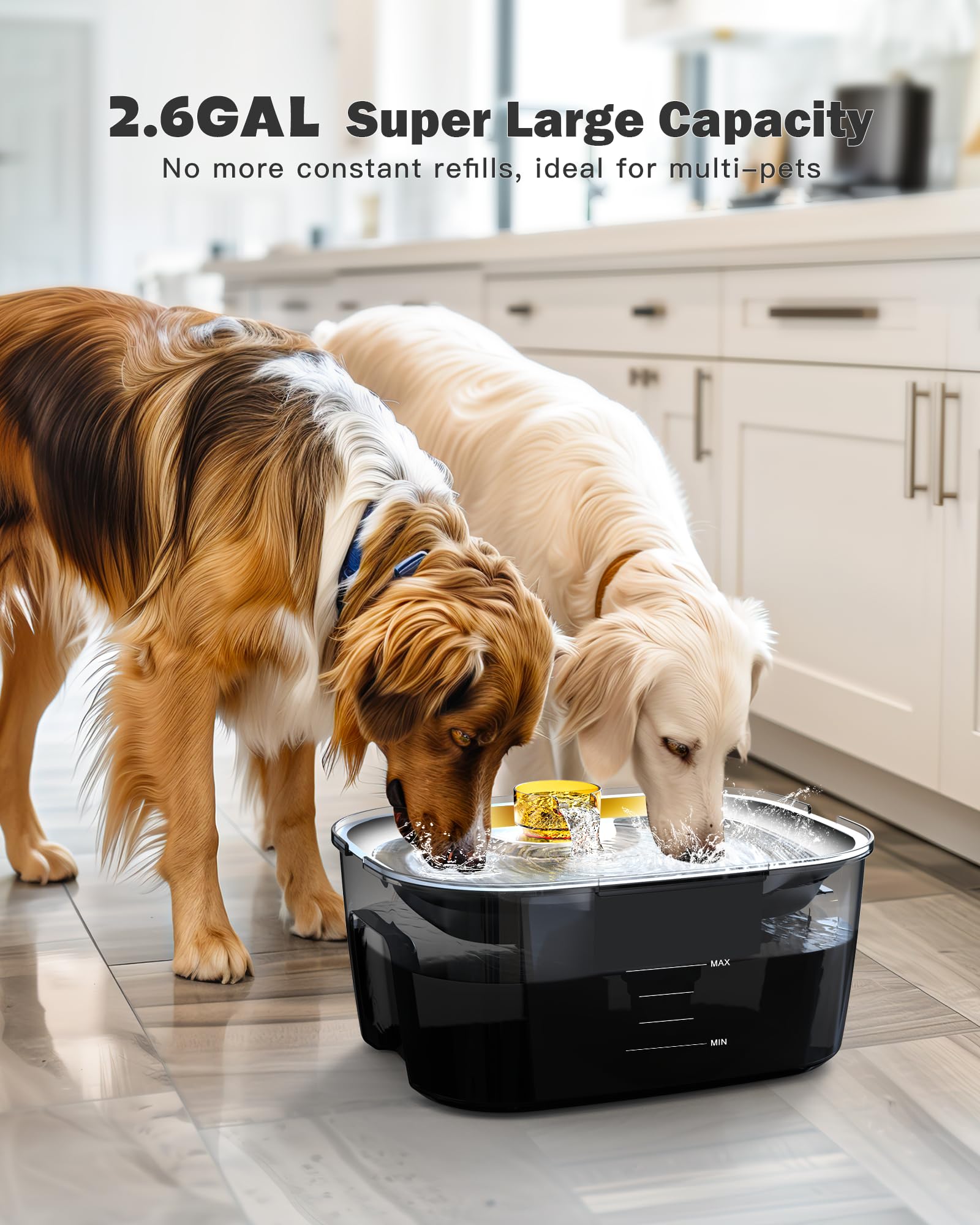 Dog Water Fountain, Dog Water Fountain for Large Dogs Stainless Steel, Large Dog Water Bowl Dispennser 2.6Gal 10L Pet Water Foun