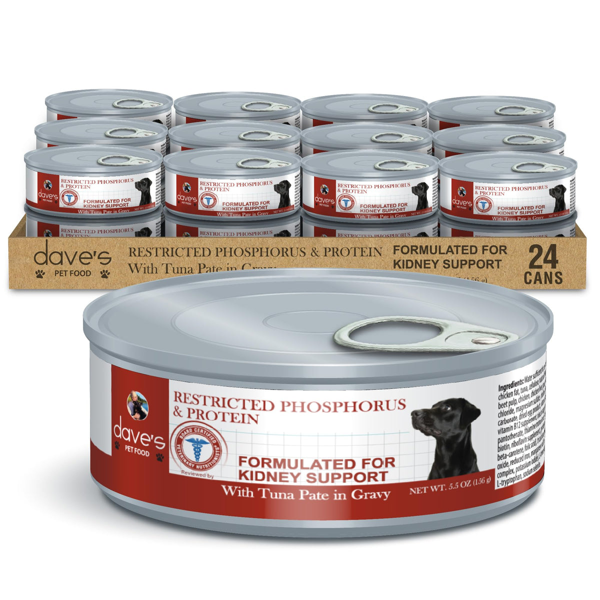 Dave'S Pet Food Kidney Support Dog Food (Tuna Pate), Non-Prescription, Low Phosphorus, Low Sodium, Wet Canned, Renal Kidney Care