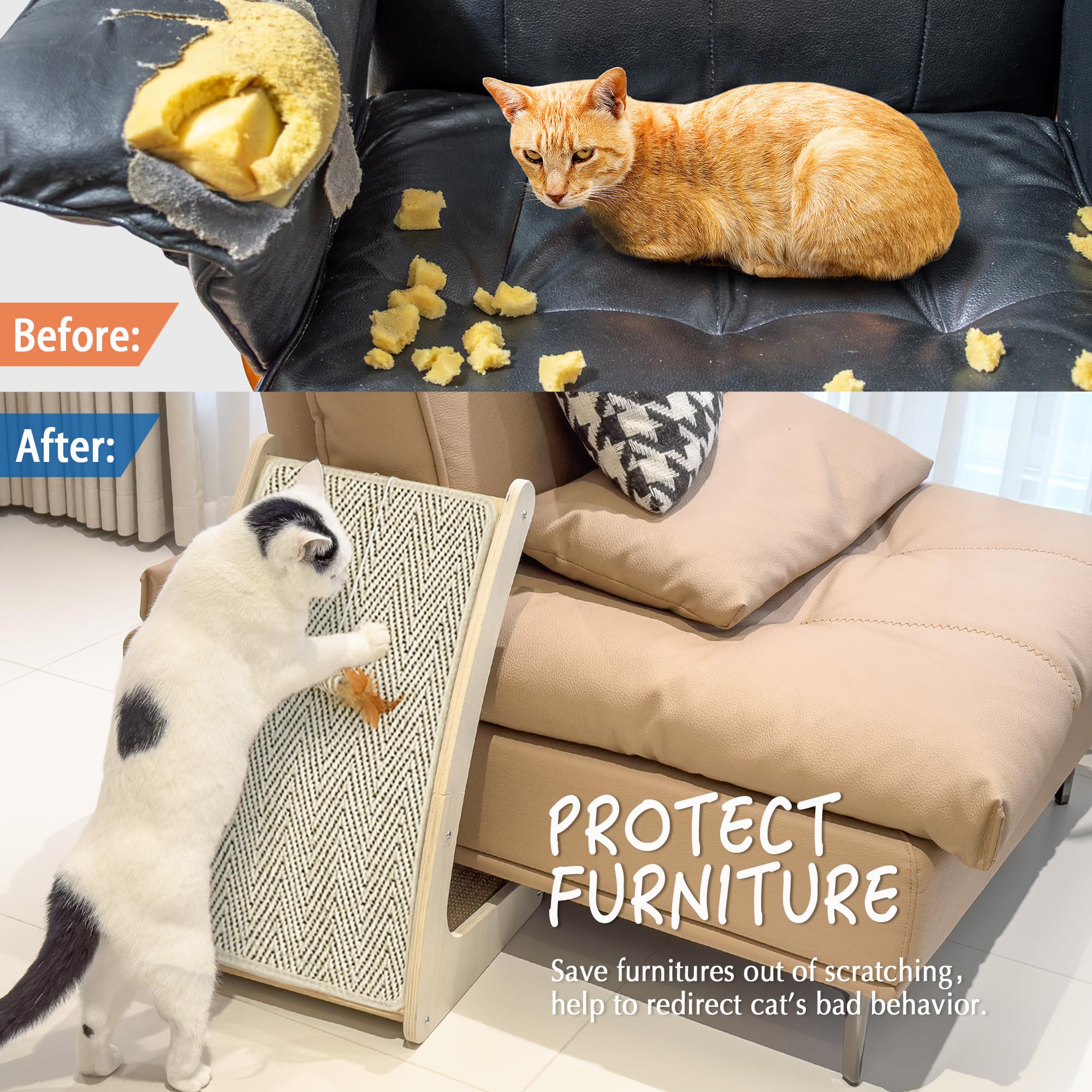 Petkaray Cat Scratcher, Sisal Cat Scratch Pad, Curved Scratching Board For Indoor Kitty, Floor Mounted Scratcher With Mouse Toy