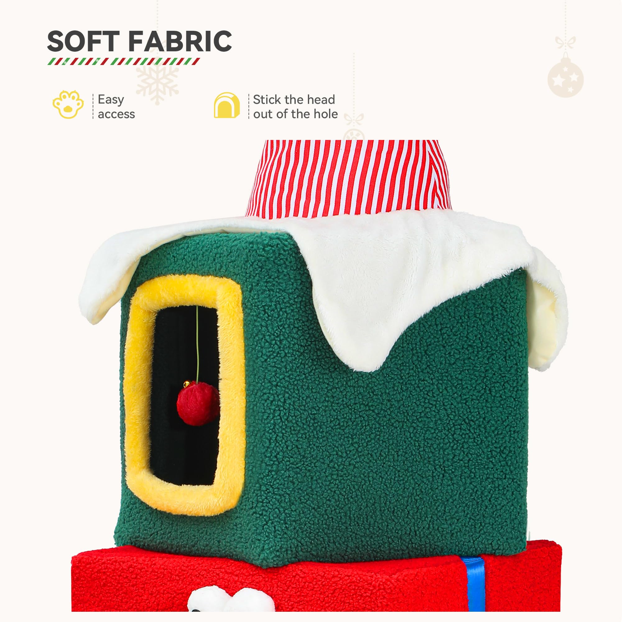 Yitahome Extra Large Cat House For Indoor Cats, 60'' Multi Level Cat Condo Furniture, 3 Story Playhouse With Hanging Ball, Green