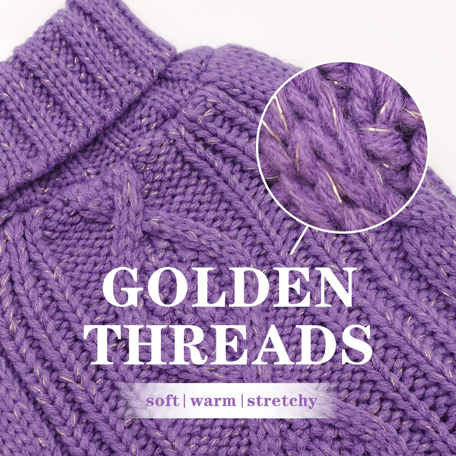 KYEESE Dog Sweaters for Medium Dogs with Golden Thread Turtleneck Dog Cable Knit Pullover Sweaters for Cold Weather, Purple, X-L