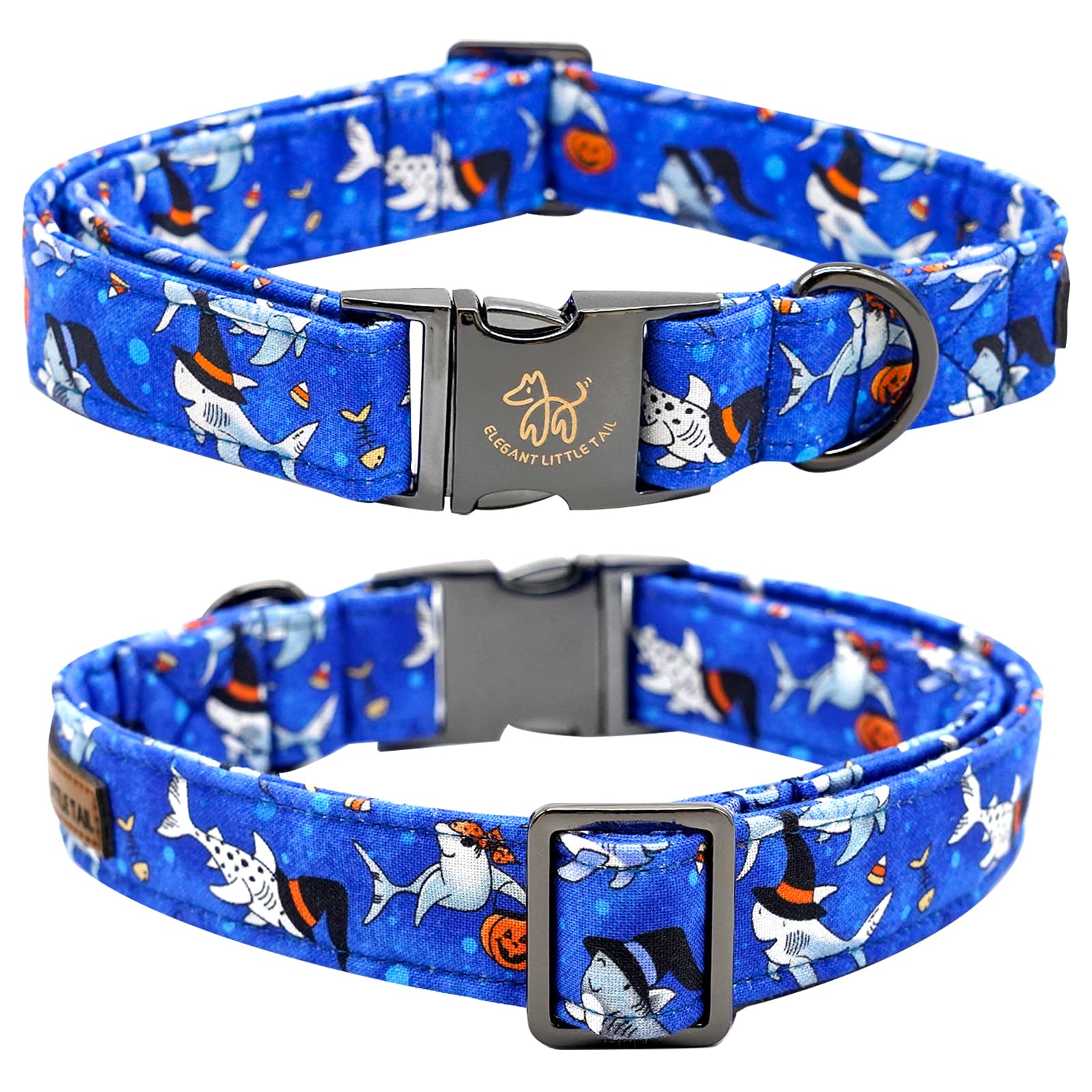 Elegant Little Tail Dog Collar, Shark Print Dog Collar Halloween Pet Collar Dog Boy Pet Collar Puppy Collar Cotton With Metal Bu
