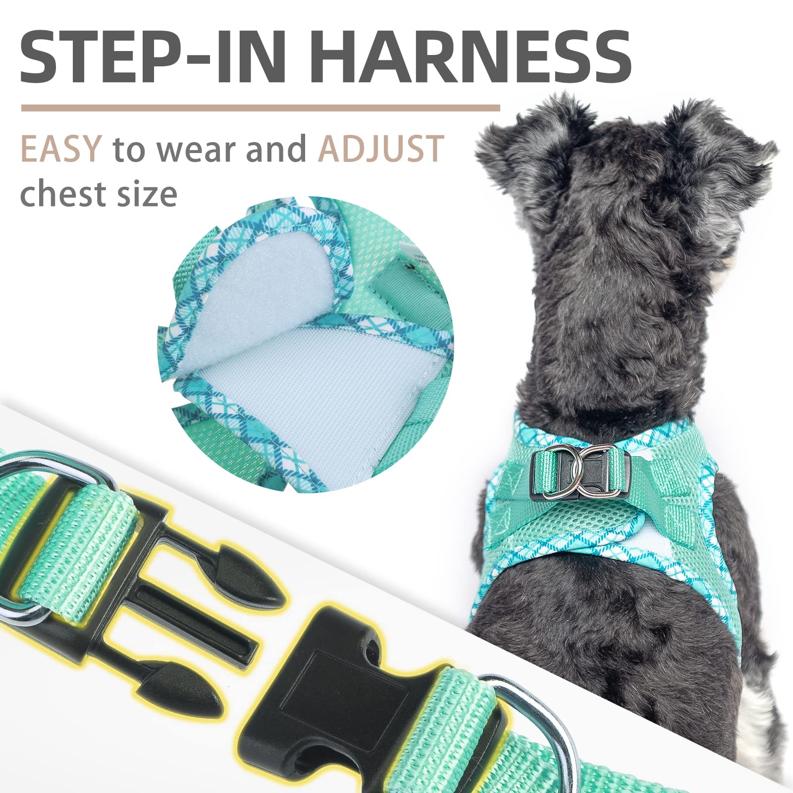 Pupteck Dog Harness And Leash Set For Small Medium Dogs No Pull Step-In Soft Mesh Puppy Cat Vest Harnesses Reflective At Night, Green Xs