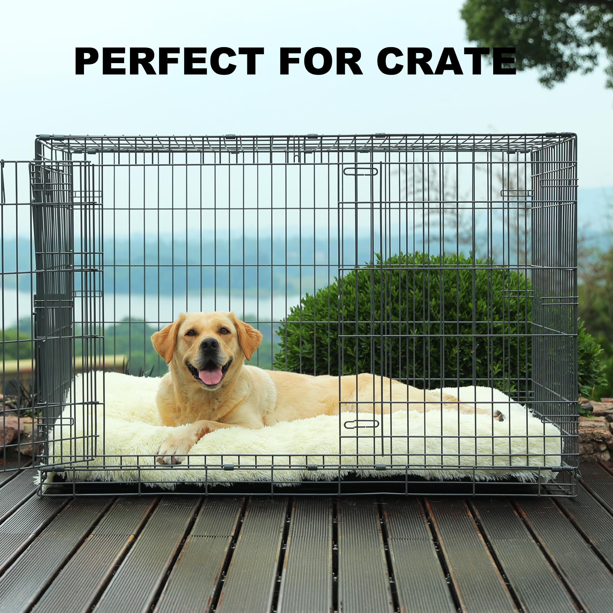 Bedfolks Waterproof Xxl Dog Crate Bed, Plush Pad With Removable Cover, Faux Fur, Fluffy Washable Kennel Bed, 47''X29'', Cream
