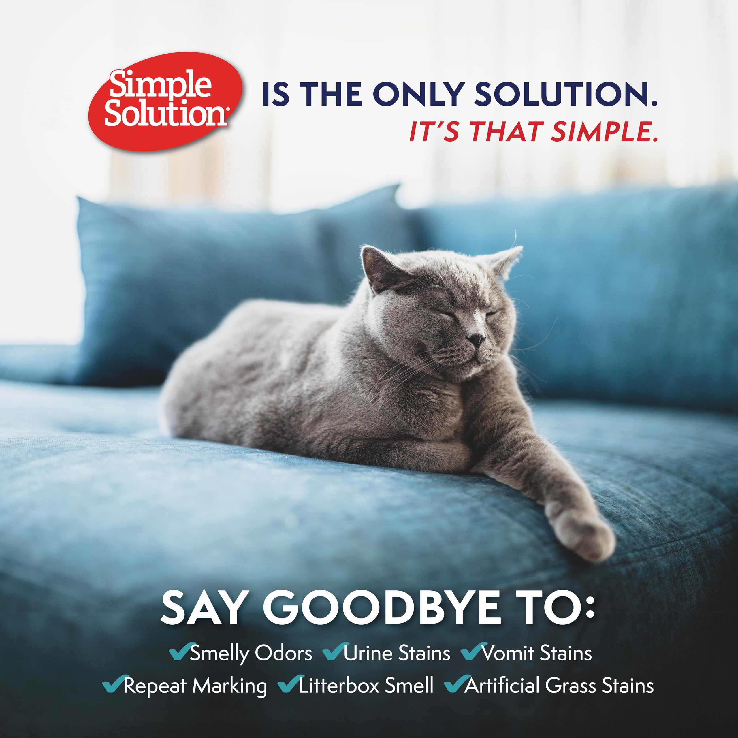 Simple Solution Cat Extreme Pet Stain And Odor Remover - Enzymatic Cleaner With 3X Pro-Bacteria Cleaning Power - 32 Ounces