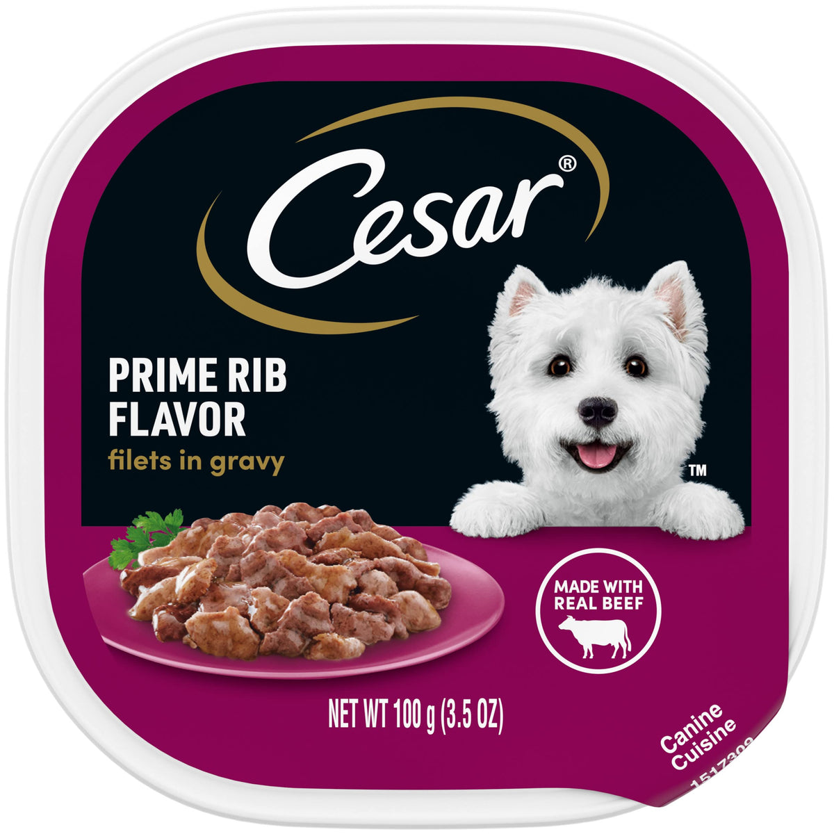 Cesar Filets In Gravy Adult Wet Dog Food, Prime Rib Flavor, 3.5 Oz. Easy Peel Trays, Pack Of 24
