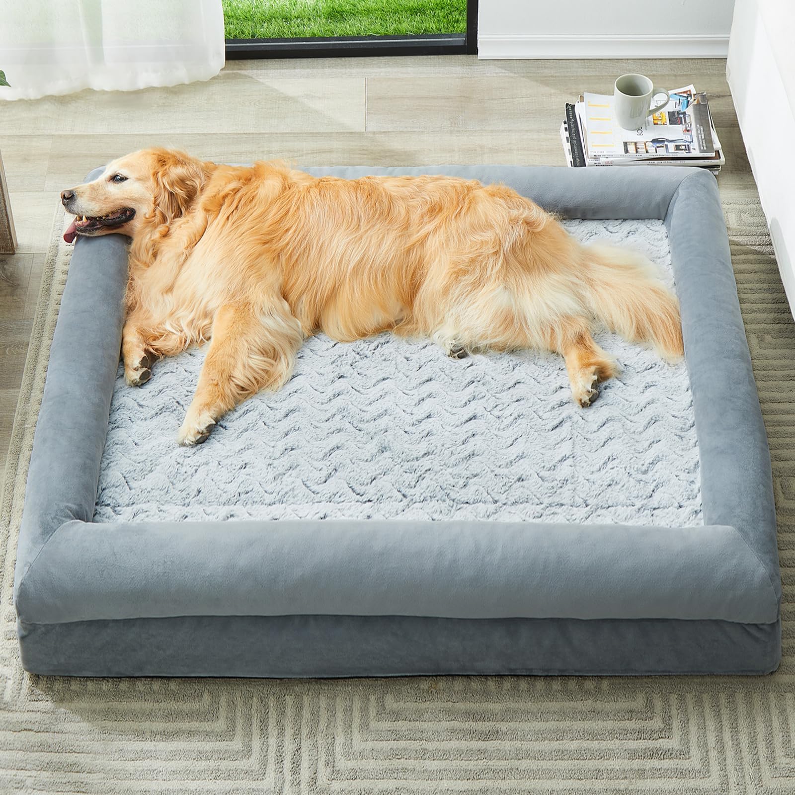 Wnpethome Xl Washable Dog Couch - Orthopedic Sofa With Removable & Waterproof Cover, Bolster Sides For Sleeping, Extra Large For