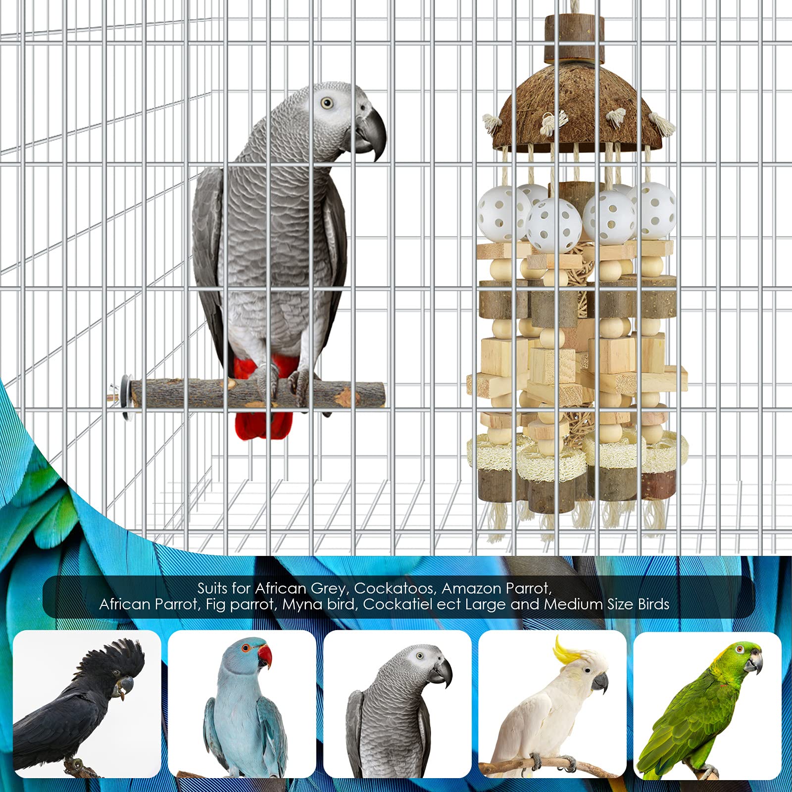 Katumo Bird Parrot Toy, Large Parrot Toy Natural Wooden Blocks Bird Chewing Toy Parrot Cage Bite Toy Suits For African Grey Cockatoos Amazon Parrots Ect Large Medium Parrot Birds