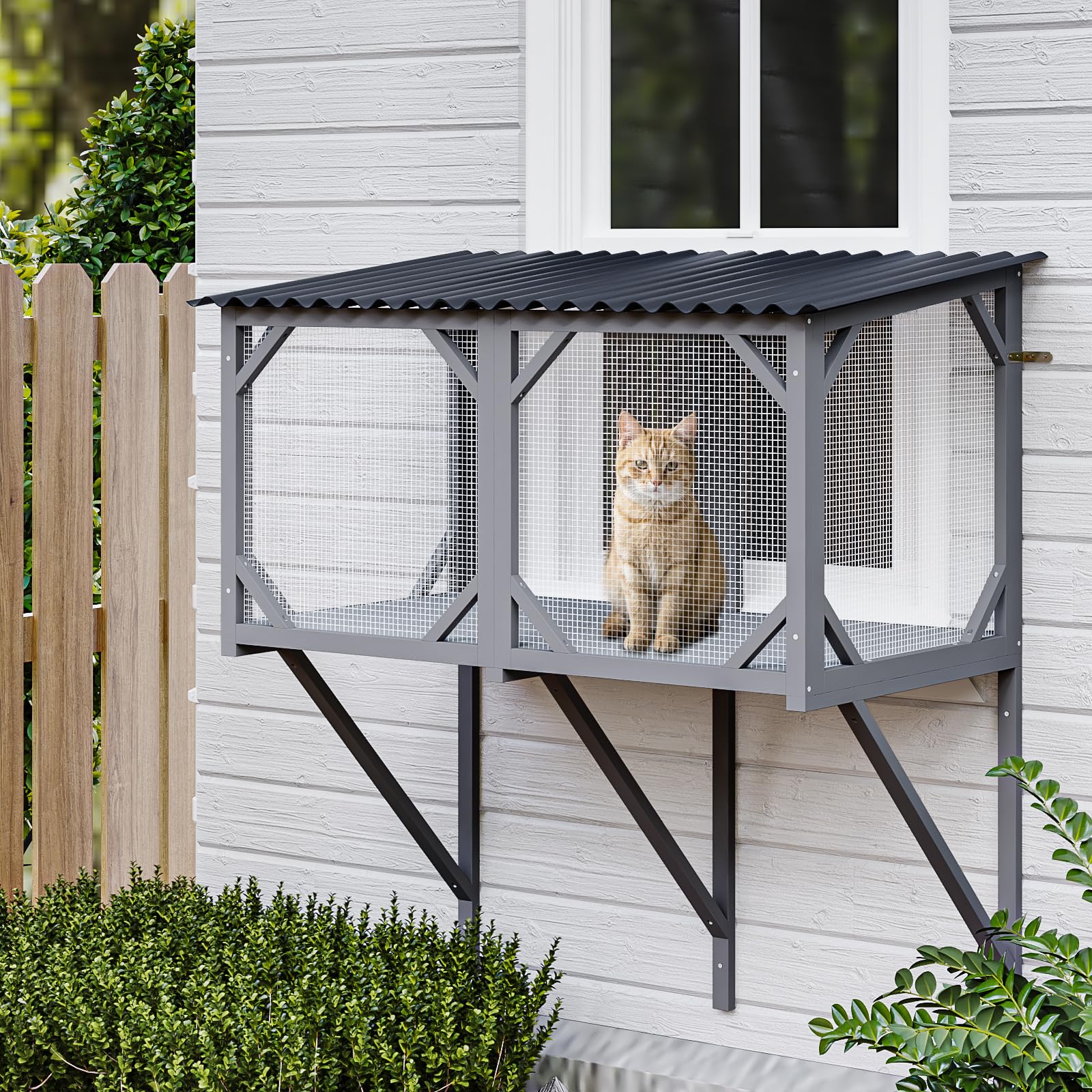 Waleaf Cat Window Box, 43.3  Catio Outdoor Cat Enclosure for Sunbathing, Napping & Overlooking, Sturdy Window Perch for Large In