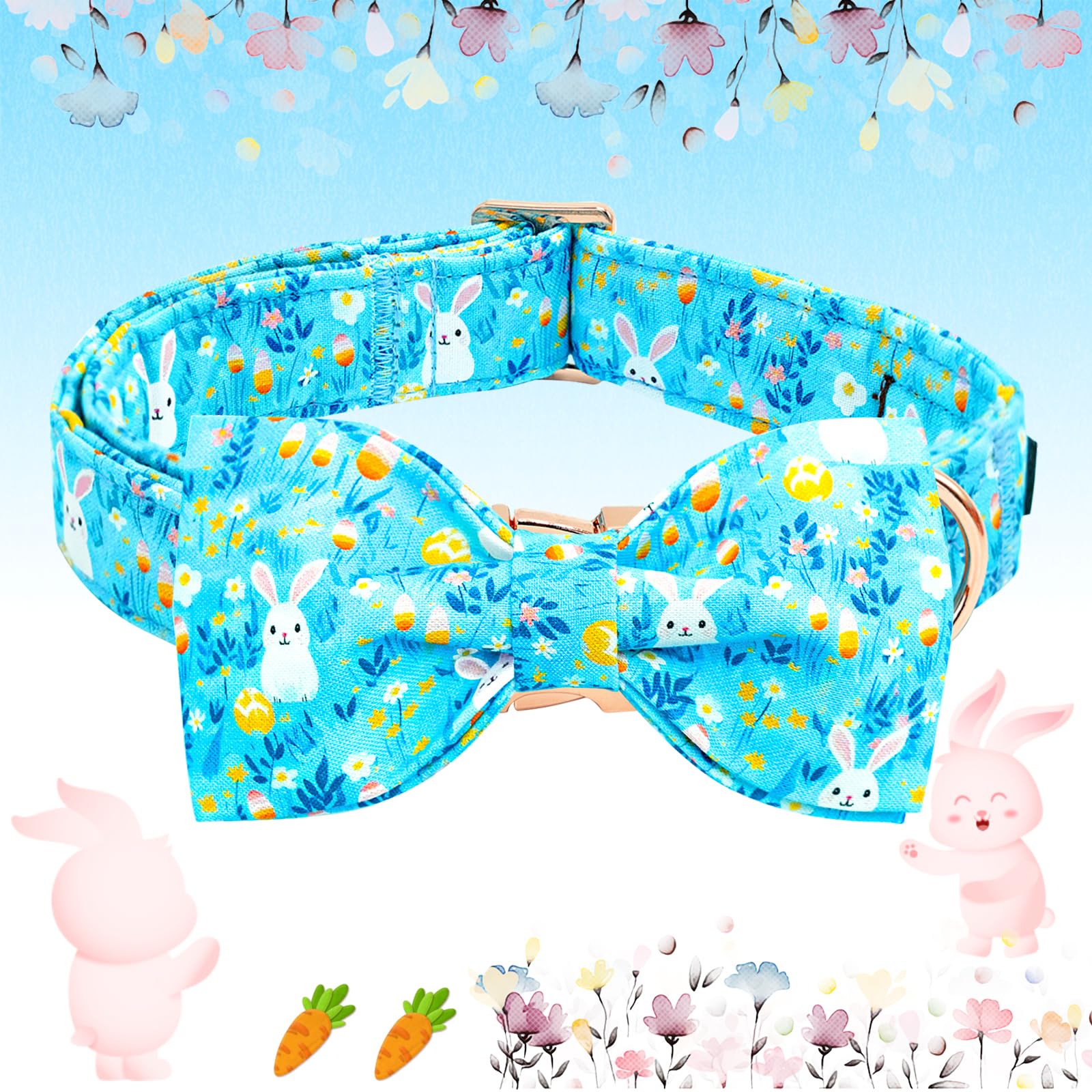 Lionheart Glory Dog Bow Collar Easter Day Dog Collar For X-Small Dogs,Easter Rabbits Colorful Dog Collars With Bowtie Spring Bun