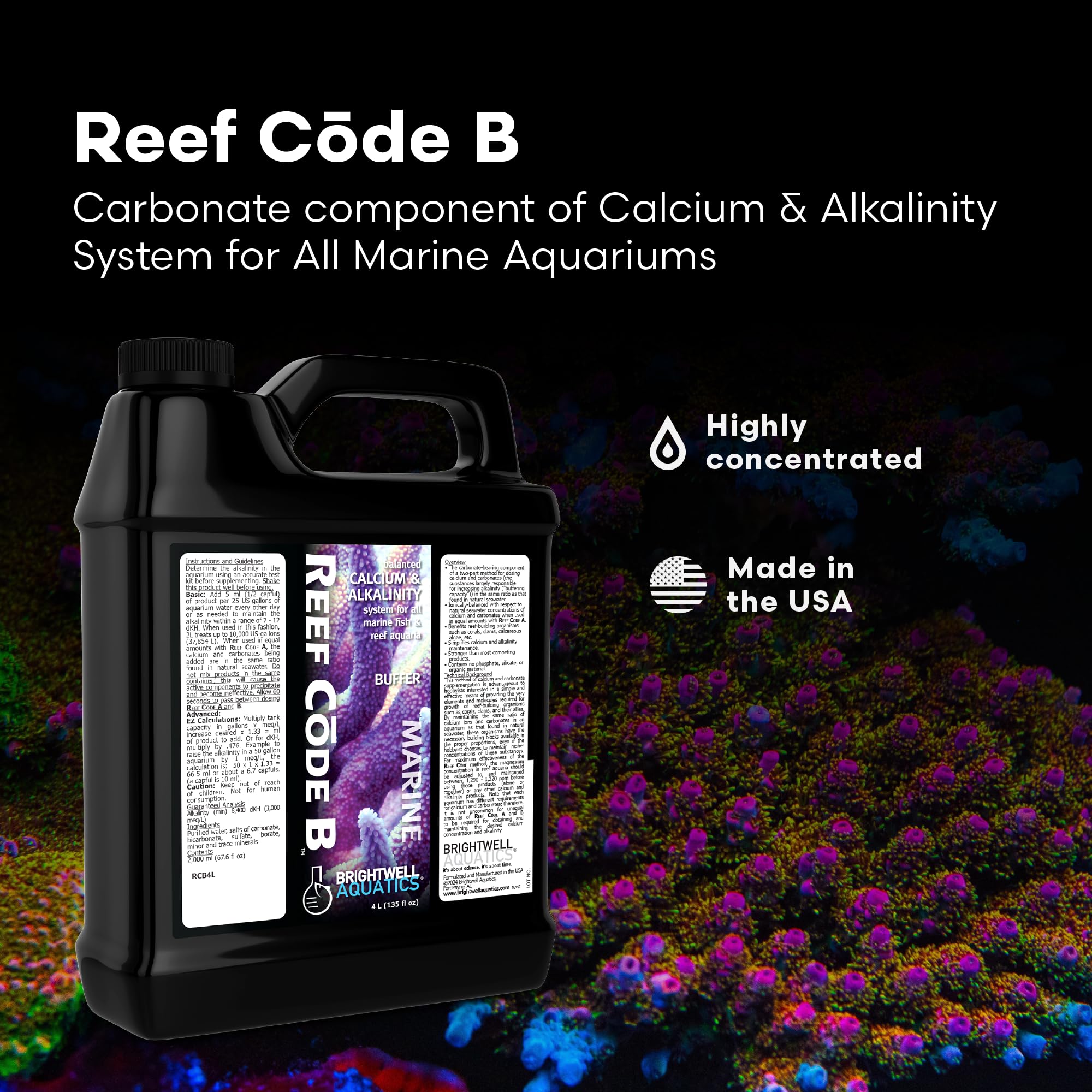 Brightwell Aquatics - Reef Code B - Balanced Calcium & Alkalinity System Water Conditioner - for All Saltwater Marine Fish & Ree