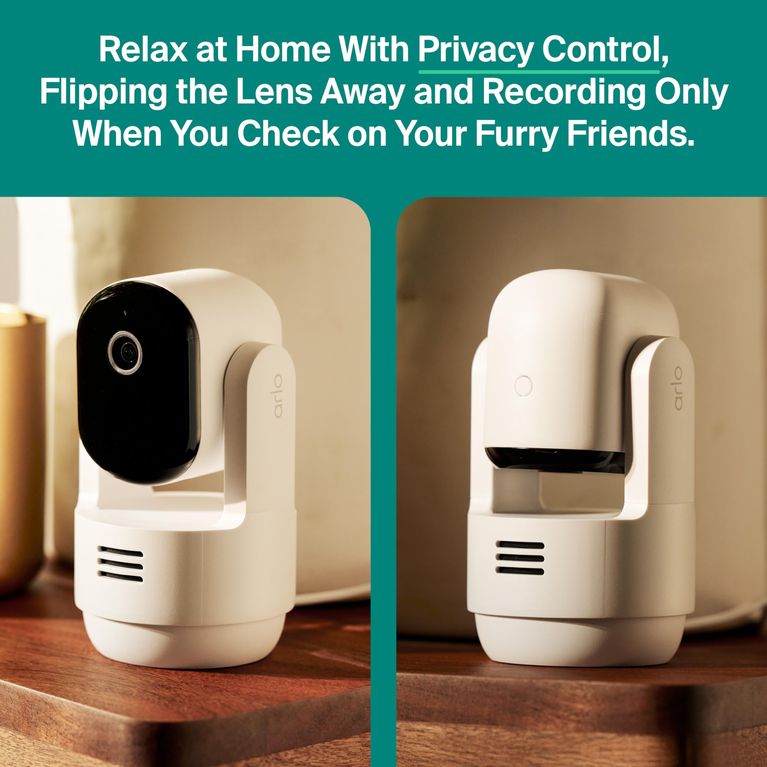 Arlo Essential Indoor Pan Tilt Security Camera 2K (2025 Release) - Wired Plug-in Power, Person Recognition, Animal Detection, An