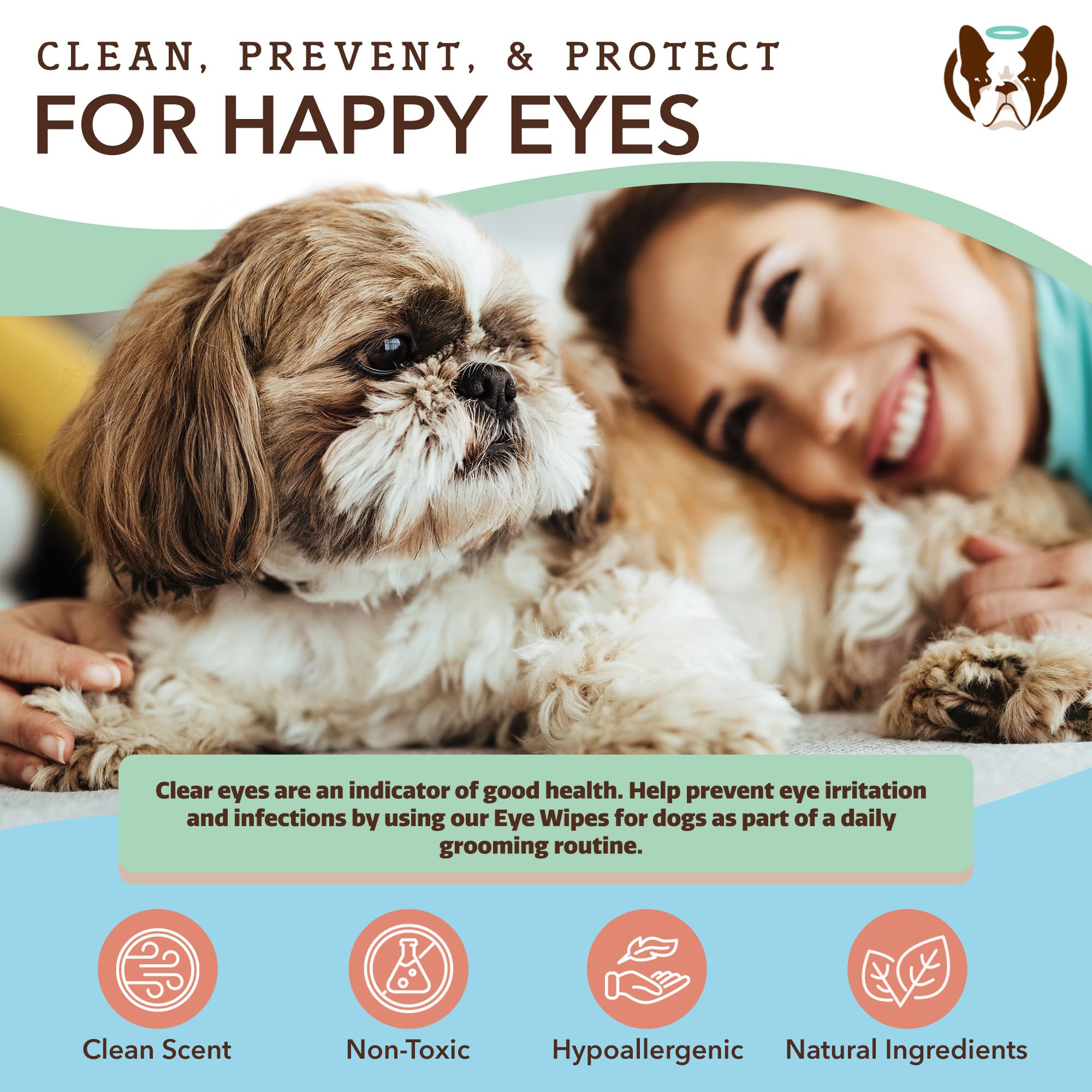 Natural Dog Eye Wipes For Dogs -50 Cnt- Soothing Dog Eye Wipes With Natural, Non-Irritating Ingredients Green Tea & Goldenseal,