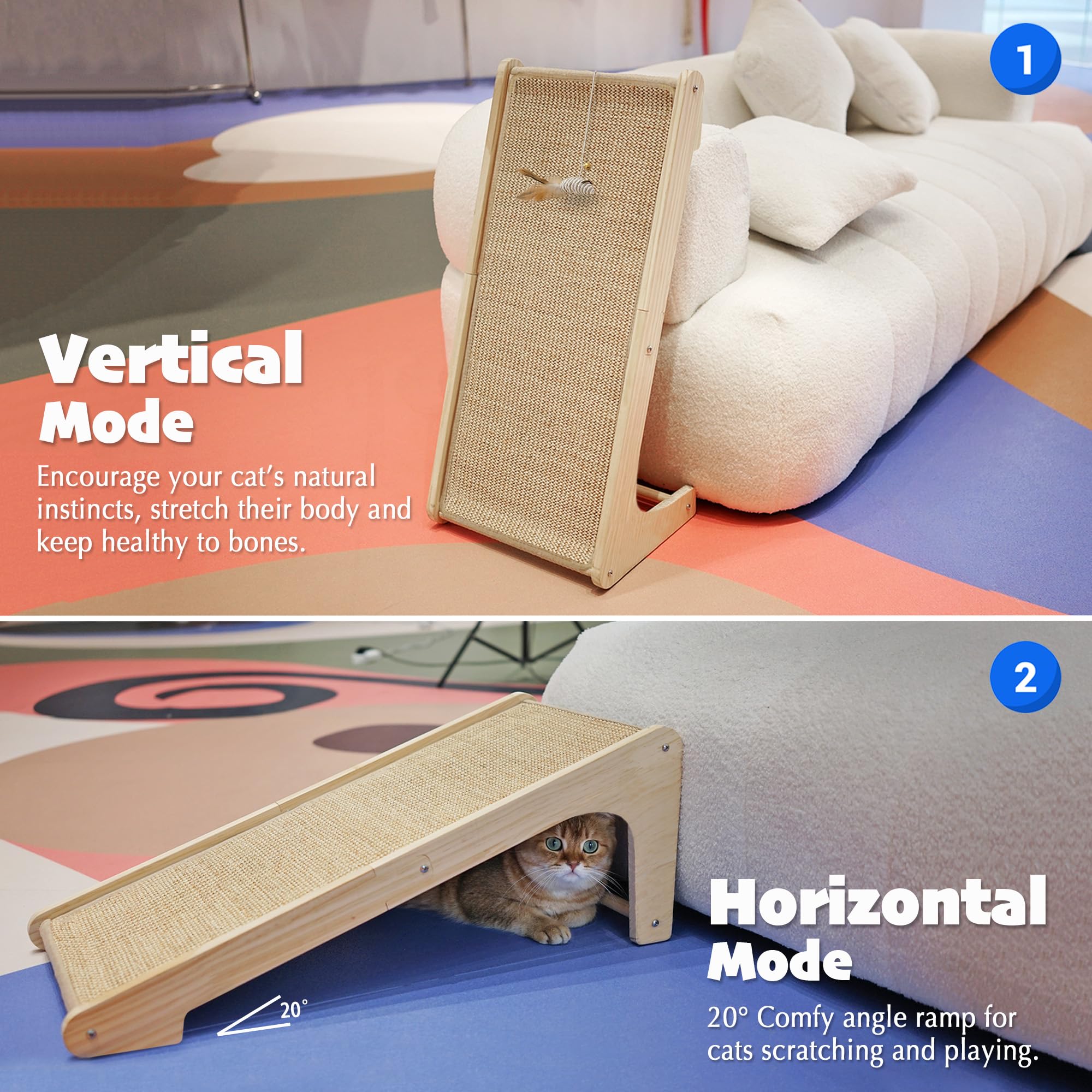 Petkaray Cat Scratcher, Sisal Scratching Ramp, L Shape Scratch Pad For Indoor Cats, Wall Furniture Protector With Catnip (Large