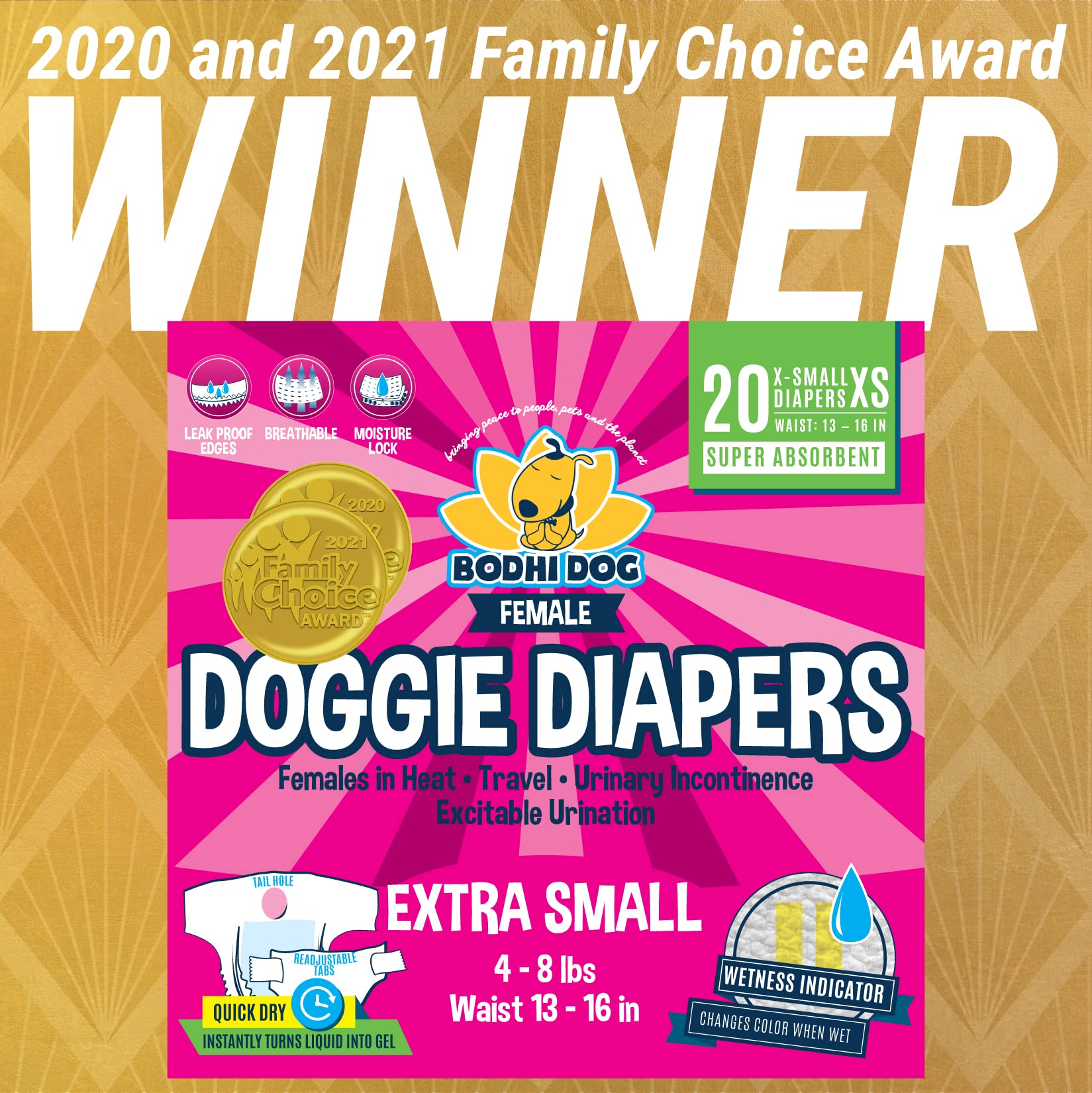 Bodhi Dog Disposable Female Dog Diapers - Super Absorbent Dog Diapers for Female Heat Cycle - Adjustable Fit Pee Wraps for Potty