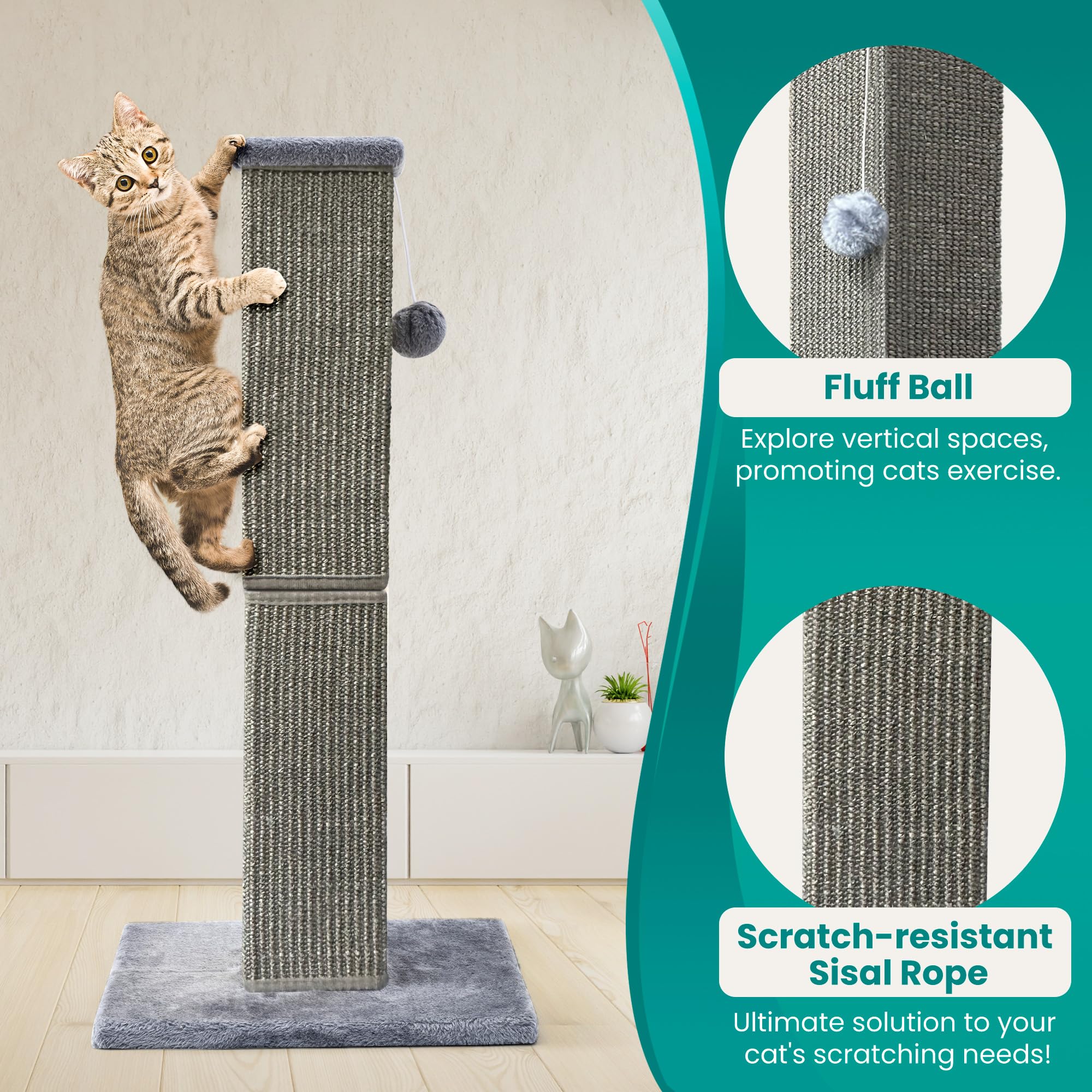 Yuloyi Cat Scratching Post 32 Inch For Indoor Large Cats And Kitten, Nature Sisal Tall Cat Scratch Post, Sisal Cat Scratcher Imp