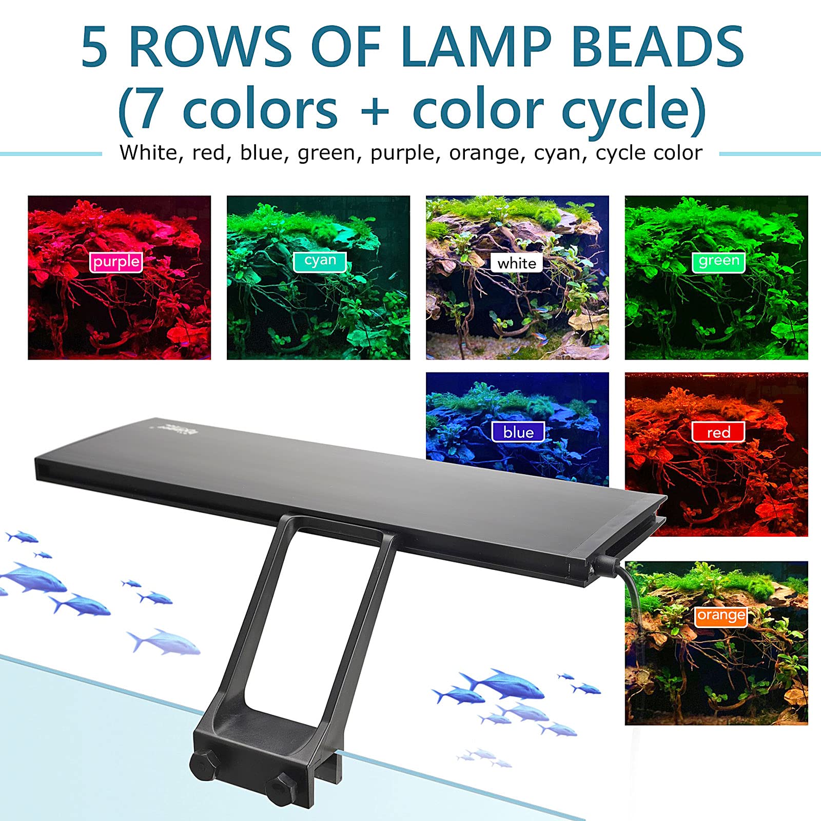 Hygger Clip On 24/7 Lighting Aquarium Led Light, 14W Sunrise-Daylight-Moonlight And Diy Mode, Adjustable Timer / Brightness Fish Tank Light With 7 Colors For Planted Tank