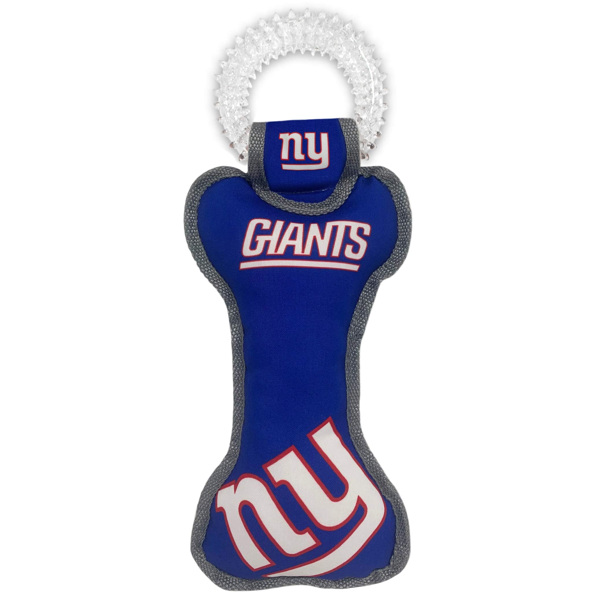 Pets First NFL New York Giants Dental Dog TUG Toy with Squeaker. Tough PET Toy for Healthy Fun, Teething & Cleaning Pet's Teeth 