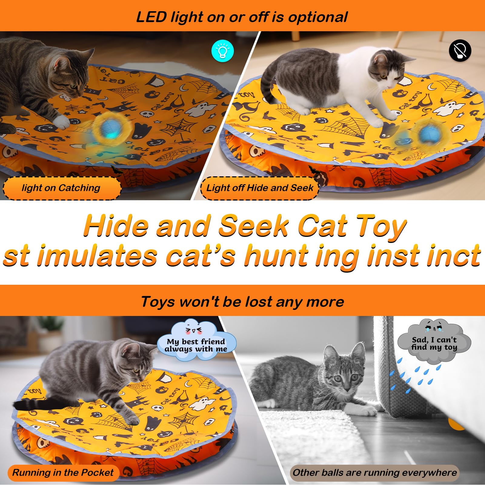 Mdupw Interactive Cat Toys Ball Rolling In The Pouch, Chirping & Motion Activated Interactive Ball Toy Begins Hide And Seek Game