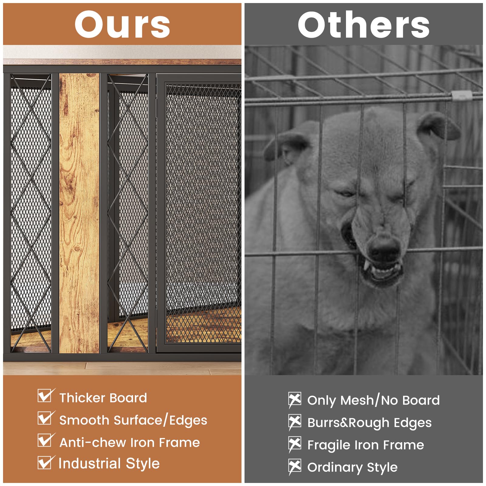 ?????????????? 67  XL Corner Dog Crate Furniture, Large Wooden Dog Kennel Furniture with 2 Doors, Decorative Dog Crate, Dog Kenn