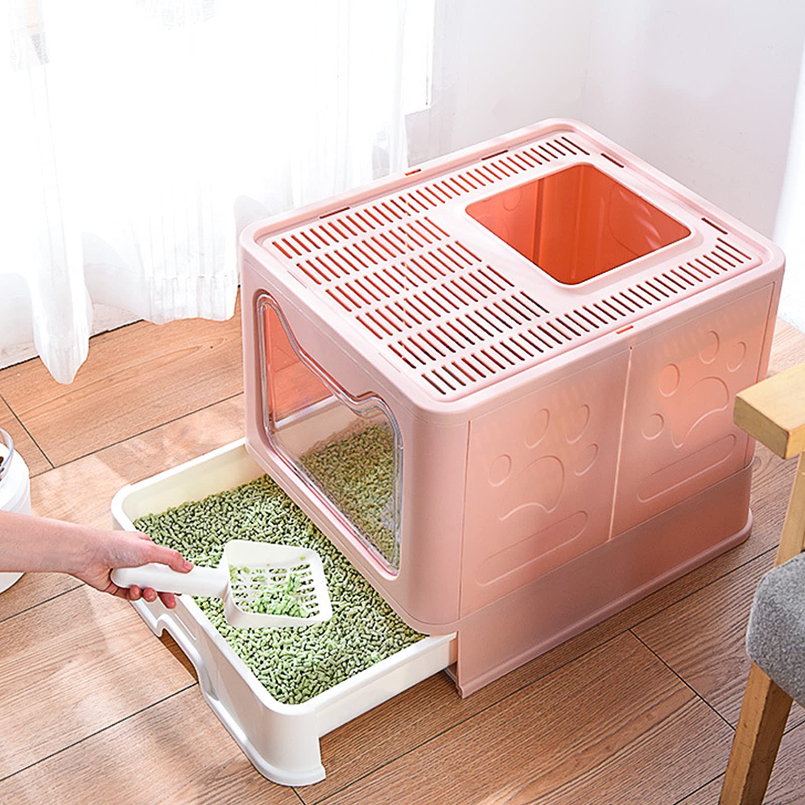Cat Litter Box Foldable Portable Cat Litter Pan With Lid,Top Entry Litter Box Large Covered Cat Litter Box For Travel With Cat L