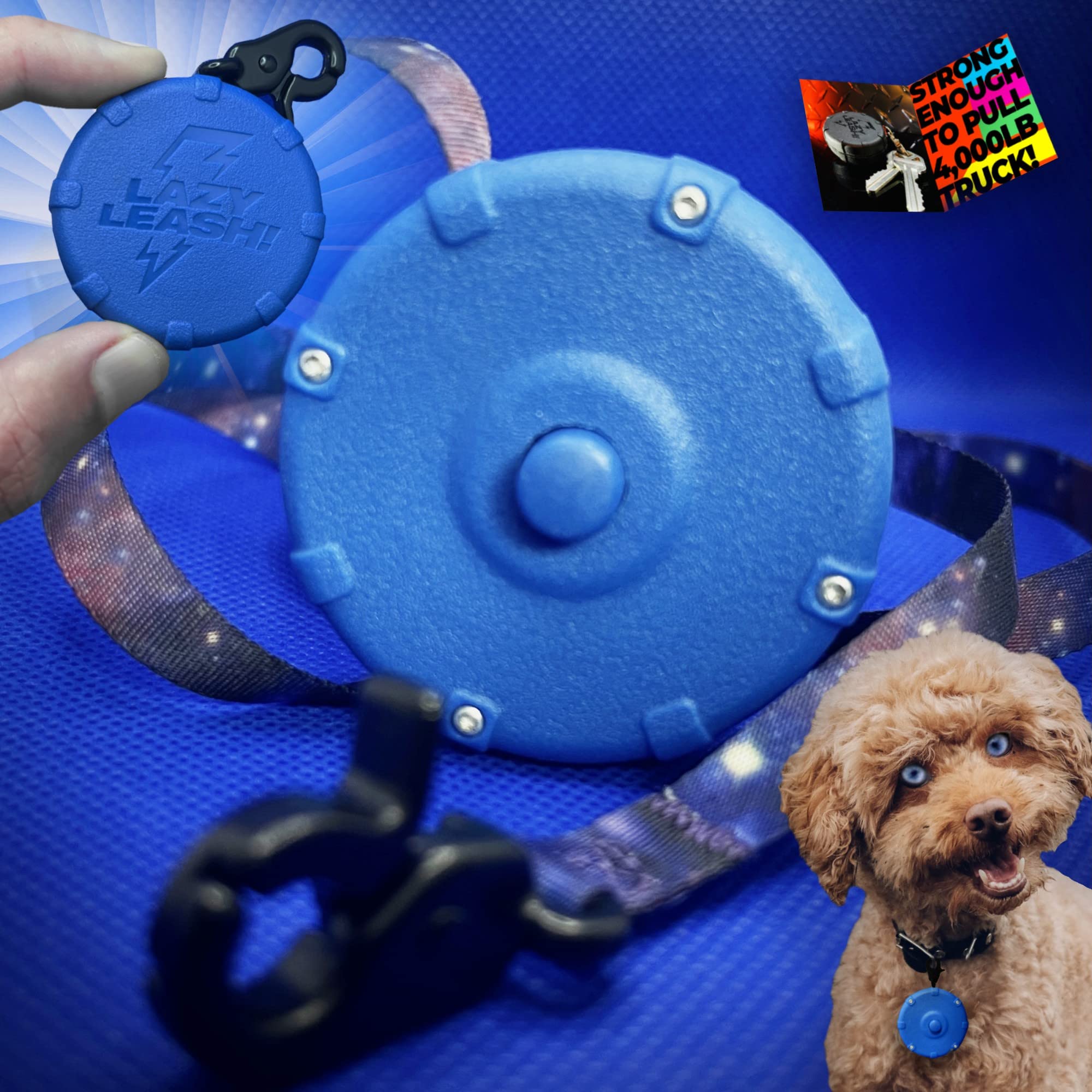 Galaxy Blue + Free Bonus Leash! Wearable Mini Adjustable Dog Leash For Hiking, Training & Adventure. Powerful Lightweight 36 R
