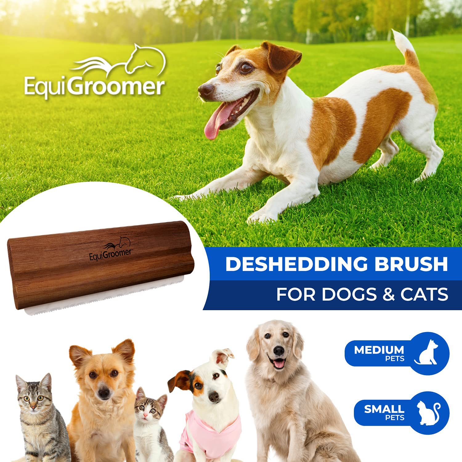 Equigroomer Deshedding Brush For Dogs And Cats  Undercoat Tool For Large And Small Pets  Comb Removes Loose Dirt, Hair And Fur W