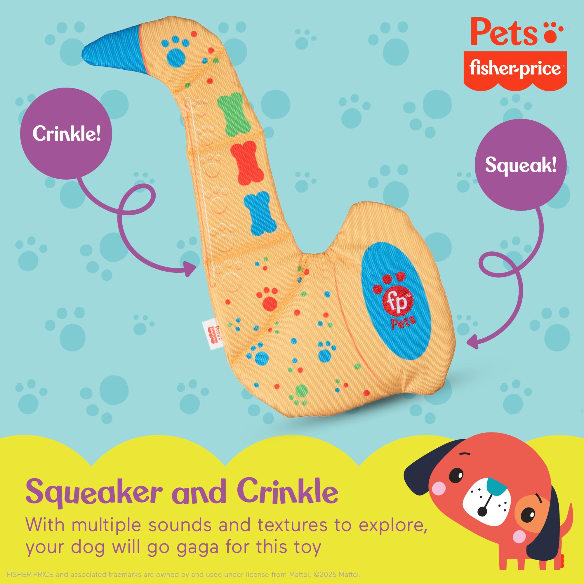 Fisher-Price for Pets SaxBone Rip and Reveal Dog Toy, Flattie Style Dog Toy with No Stuffing, Stuffing-Free Dog Toy, Bonus Toy I