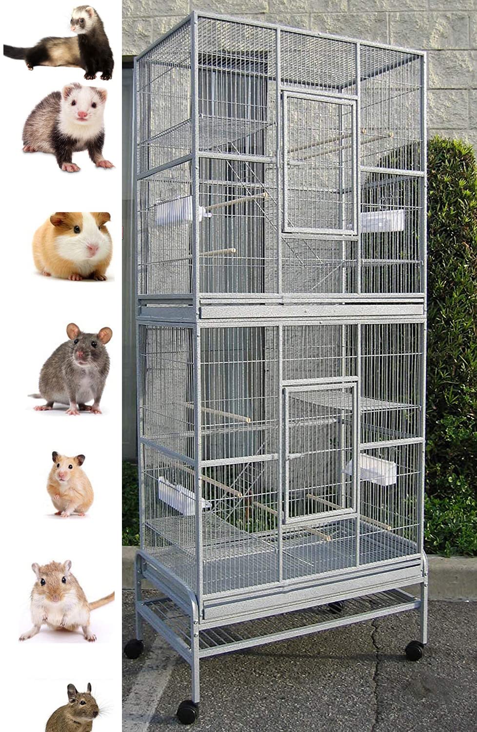 Extra Large Tall Double Stackable Ferret Chinchilla Sugar Glider Small Animal Chew-Proof Tight Bar Spacing Separate Cage Easy Pu
