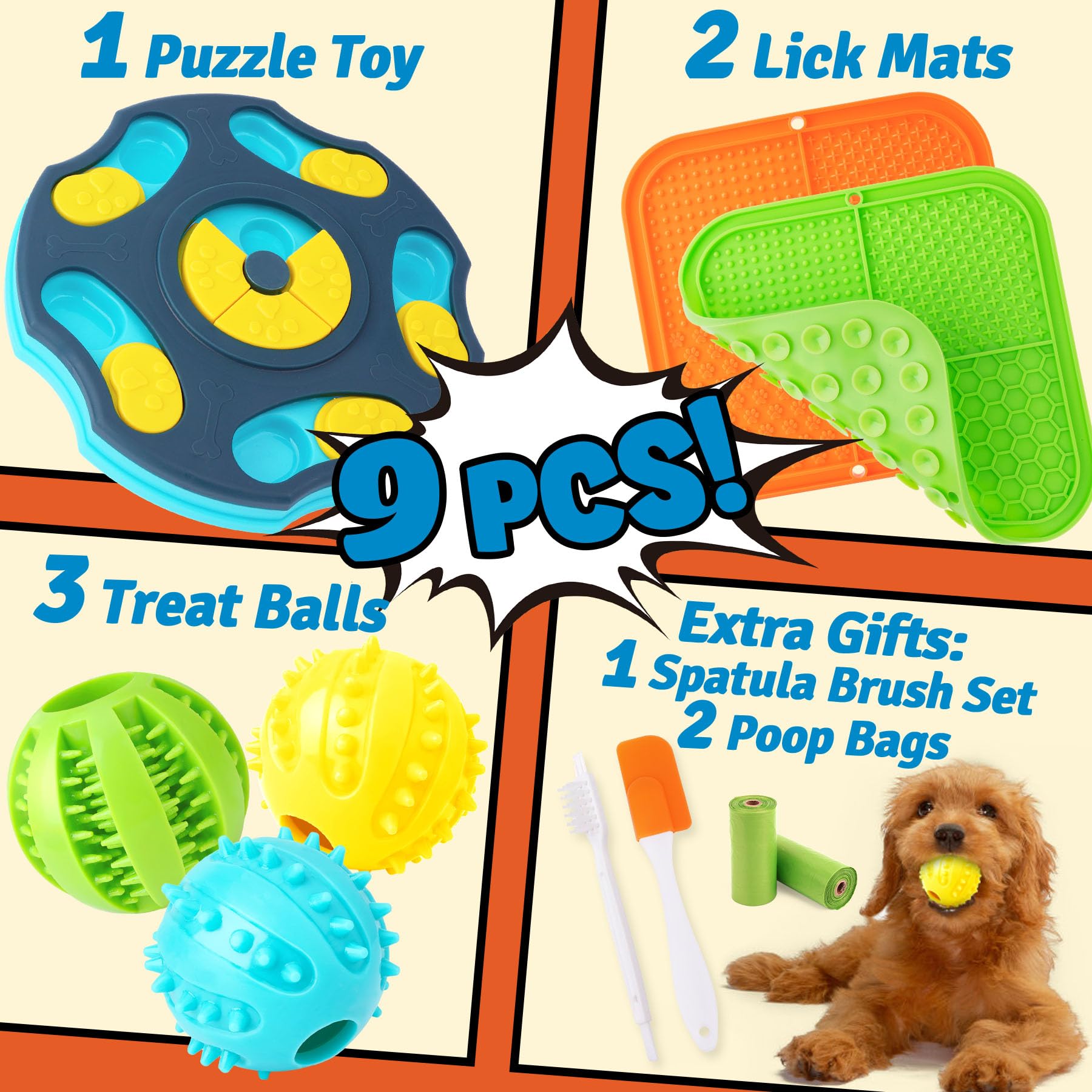 Forfon 9 Pack Engaging Dog Puzzle Toy Set - Mentally Stimulating Enrichment Toys for Small & Medium Dogs, Includes Lick Mat with