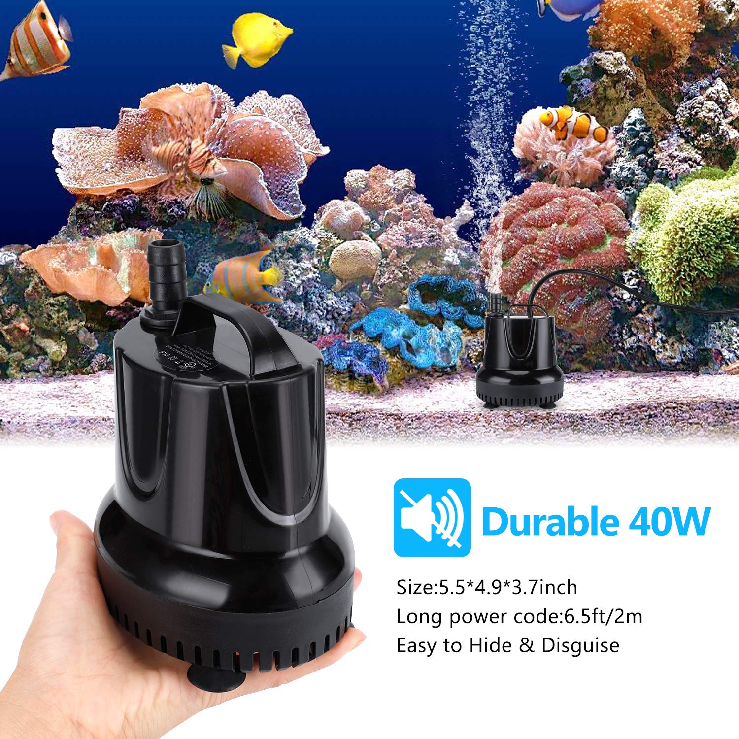 Cwkj Fountain Pump, 550Gph (40W 2200L/H) Submersible Water Pump, Durable Outdoor Fountain Water Pump With 6.5Ft Tubing (Id X 1/2-Inch) For Aquarium, Pond, Fish Tank, Water Pump Hydroponics, Backyard