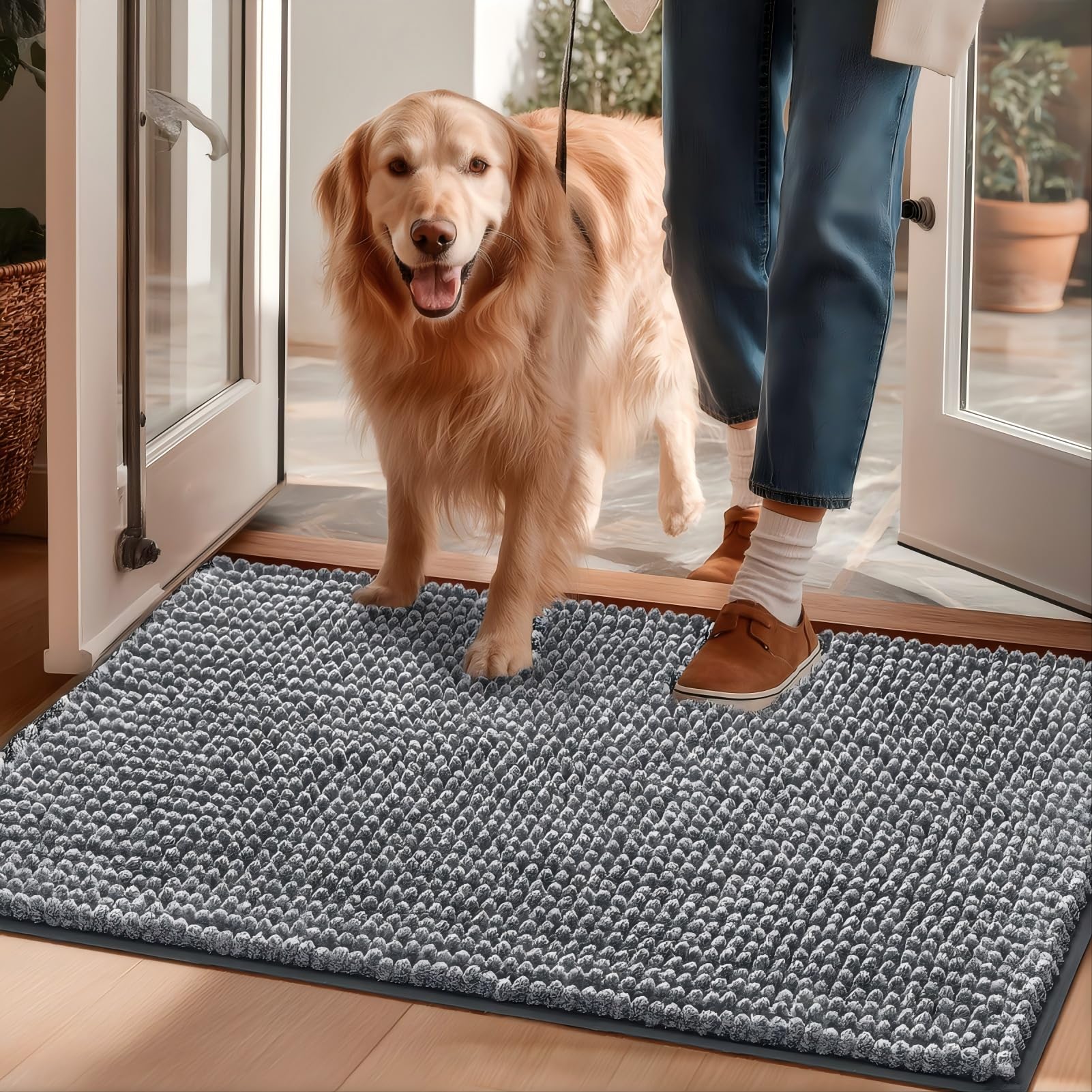 EHEYCIGA Super Absorbent Dog Door Mat for Muddy Paws 30x20 Inch Indoor, Front Doormat Outside Entrance, Quick Dry Chenille Washa