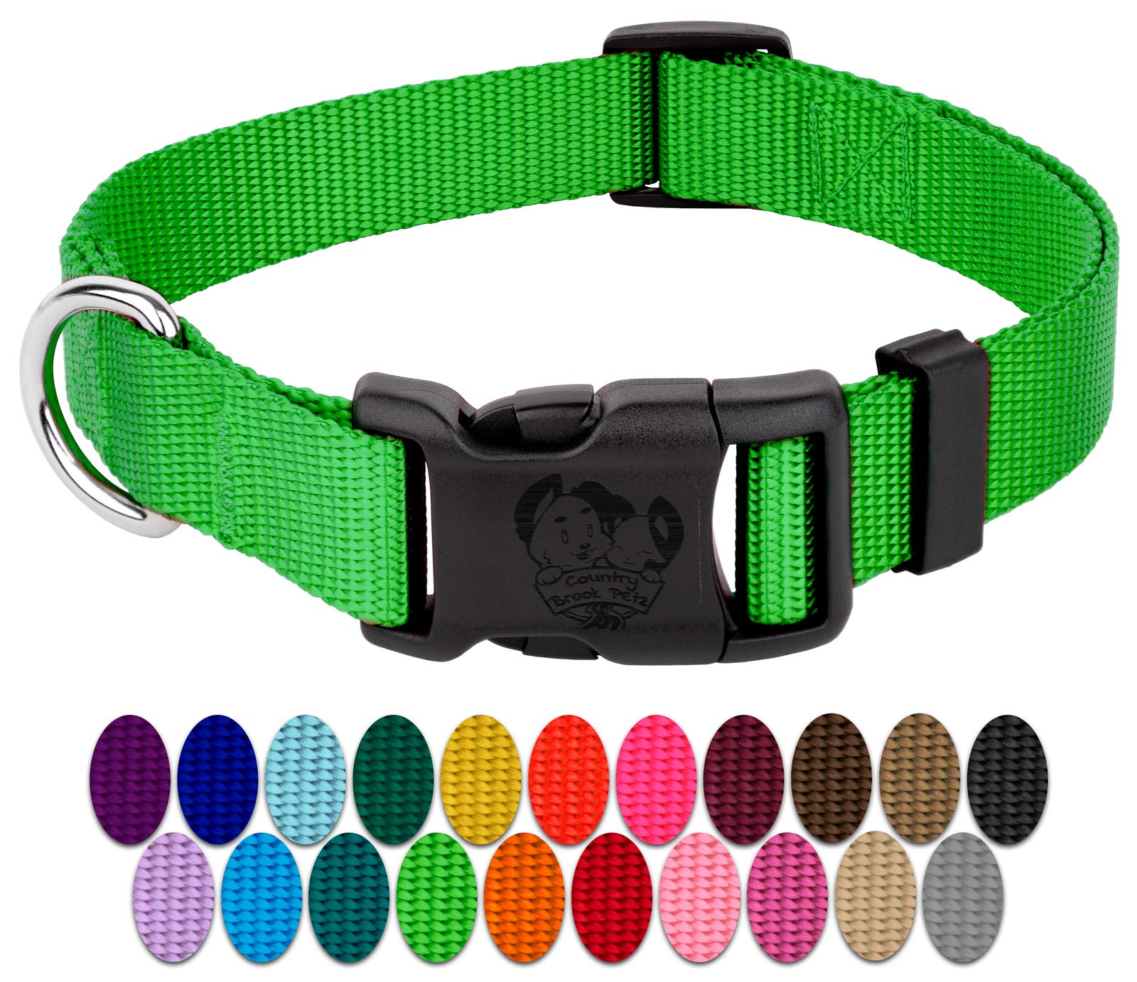 Country Brook Petz - 30+ Vibrant Colors - American Made Deluxe Nylon Dog Collar With Buckle (Small, 3/4 Inch Wide, Hot Lime Green)