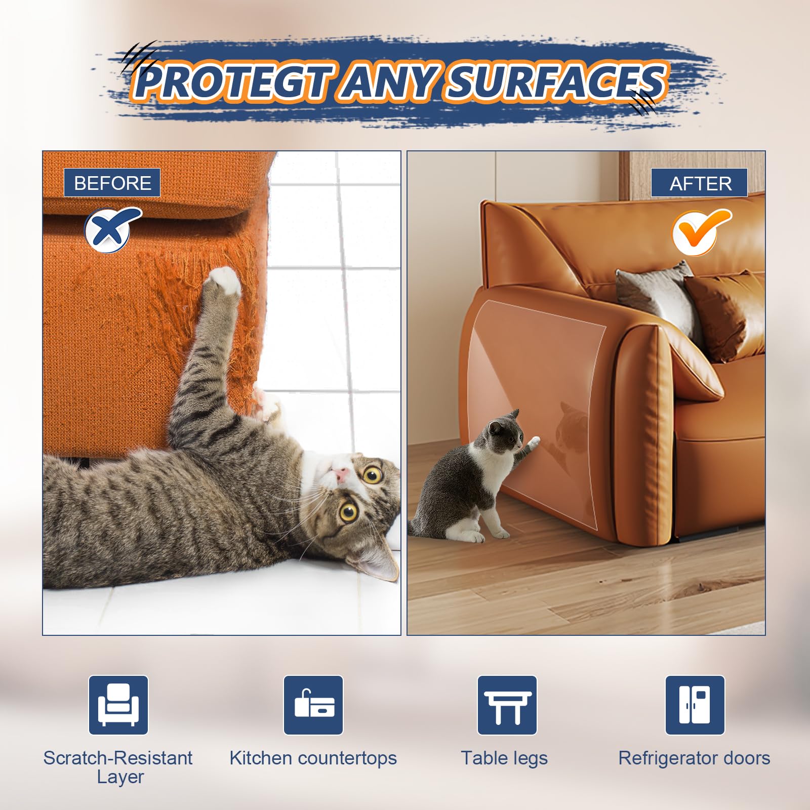 Eunice Cat Scratch Furniture Protectort, 17 X 11.8 In 20 Pack Couch Protector From Cat Claws,Self-Adhesive Tape For Furniture -