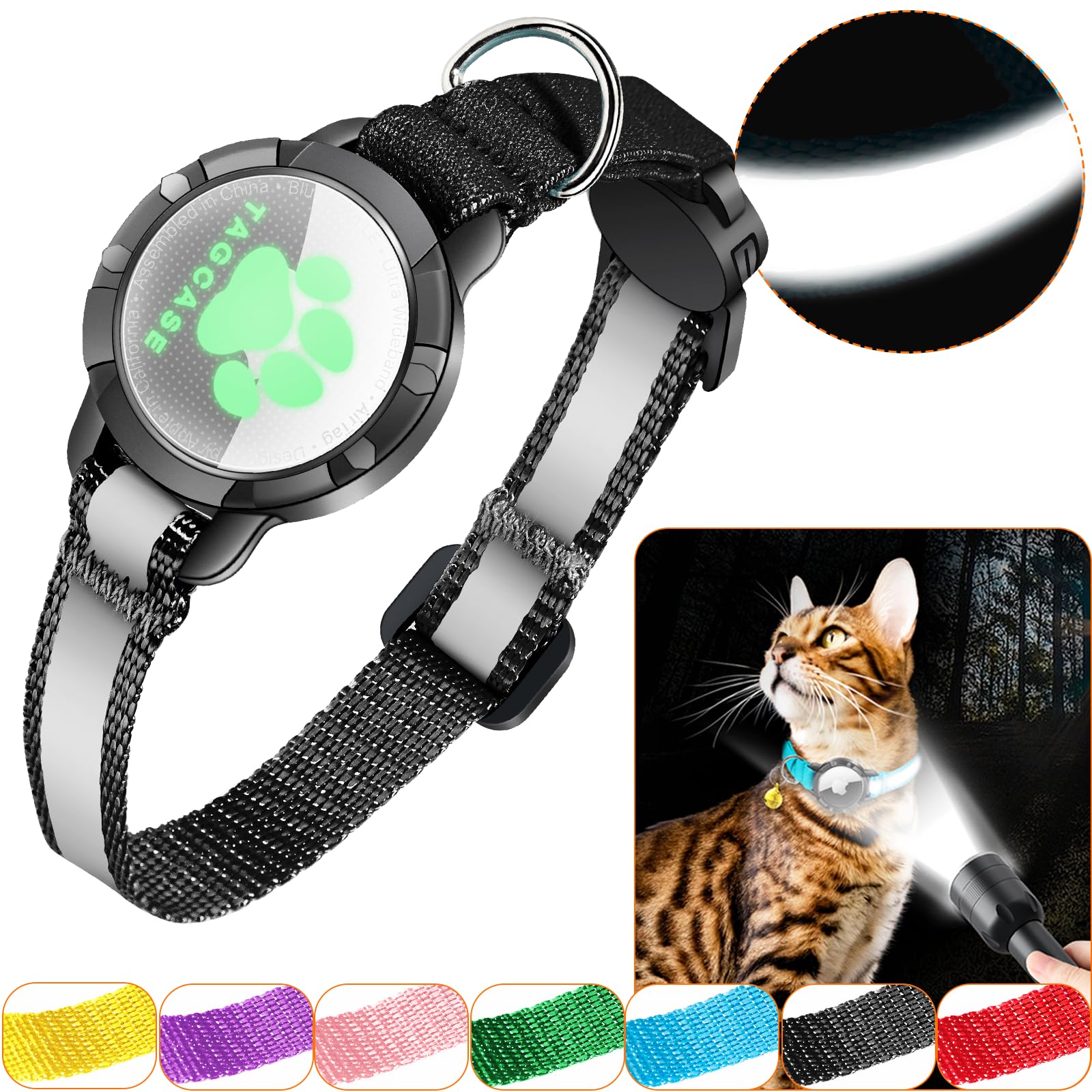 Airtag Cat Collar - Breakaway Cat Collar With Bells, Luminous & Reflective Design, Lightweight Kitten Collar For Apple Air Tag, 