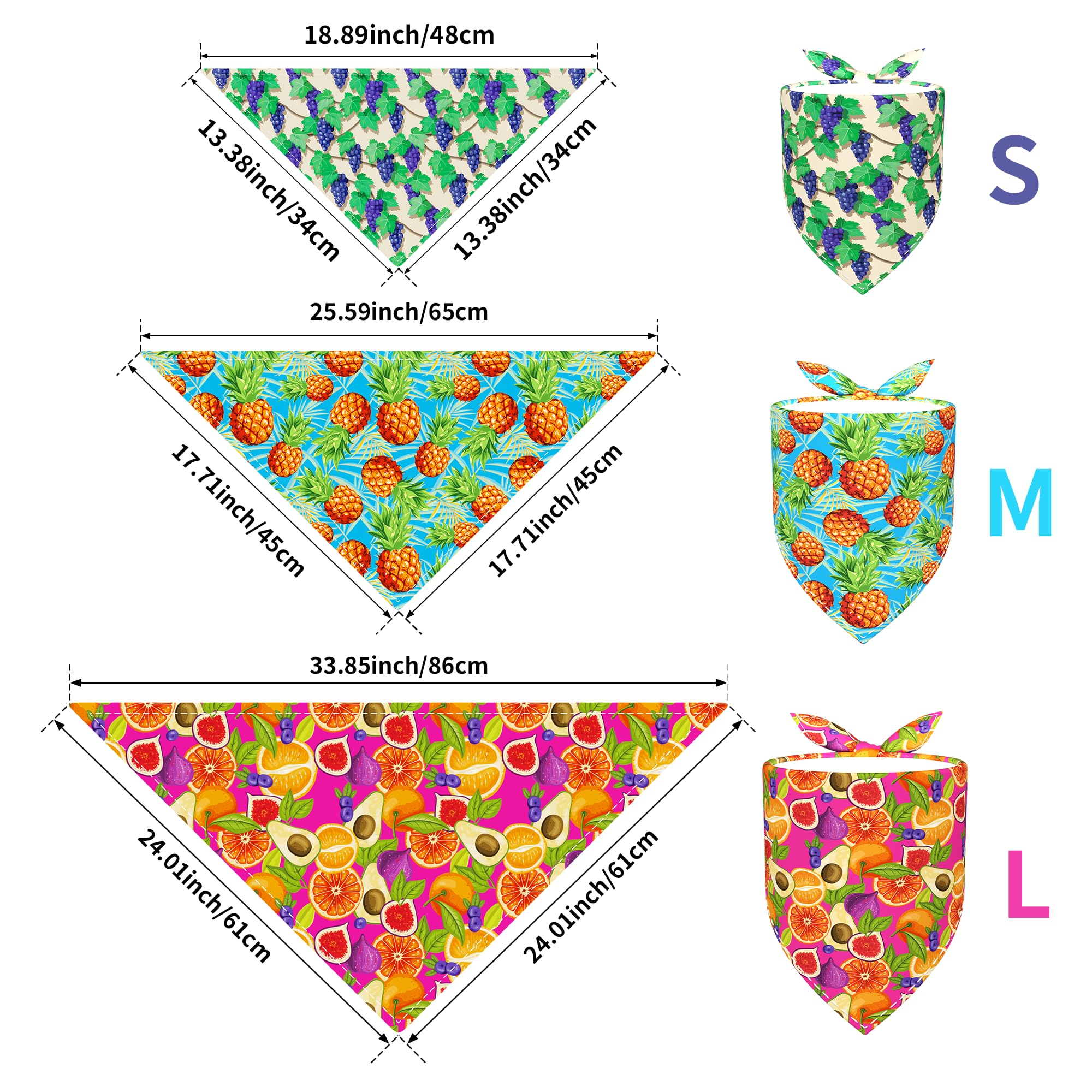 JpGdn 10PCS Dog Bandanas Summer Fruit for for Large Extral Large XL XXL Breed Pink Purple Yellow Blue Kerchief Triangle Bibs Hea